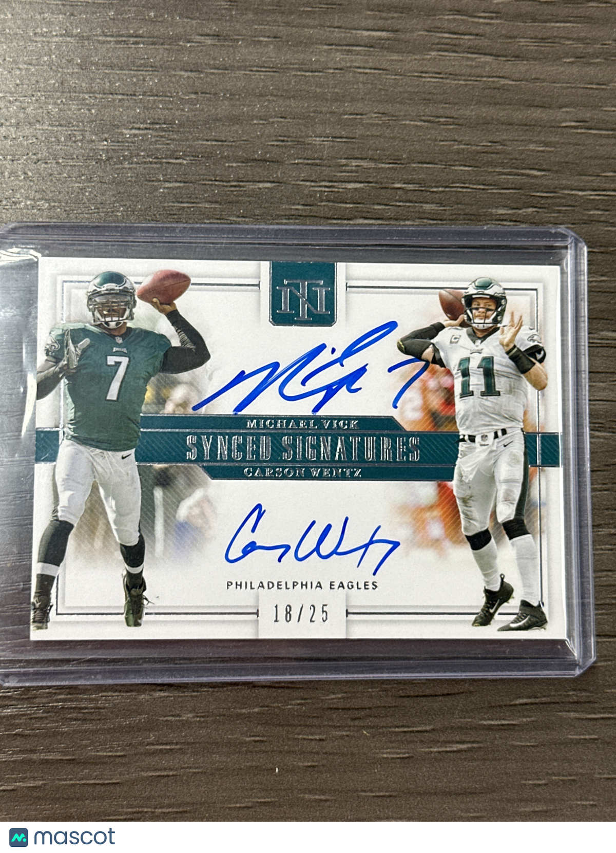2018 National Treasures Michael Vick Carson Wentz Dual Auto /25