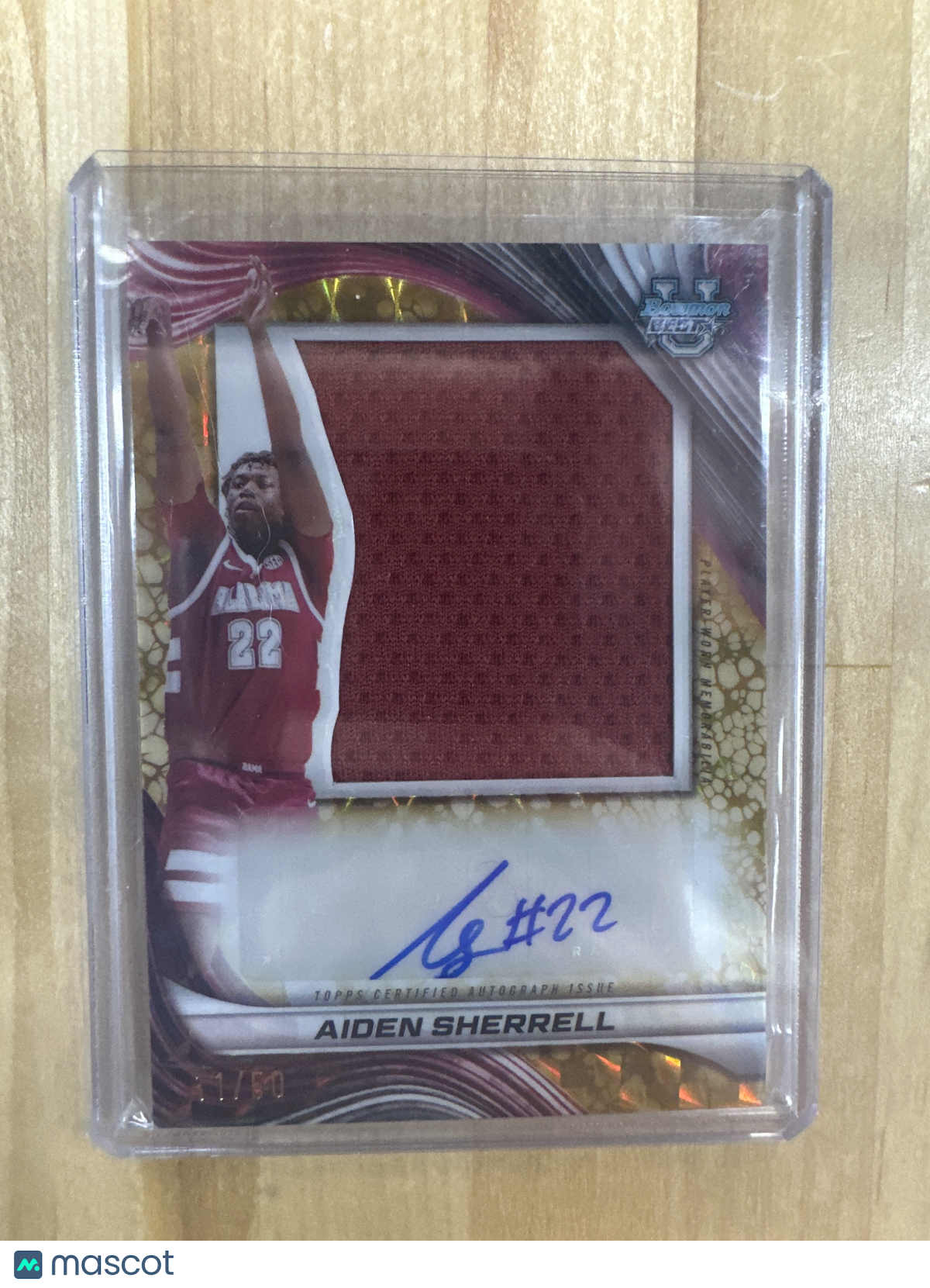 2024-25 Bowman Best University - GOLD Jumbo Relic AUTO - Aiden Sherrell /50