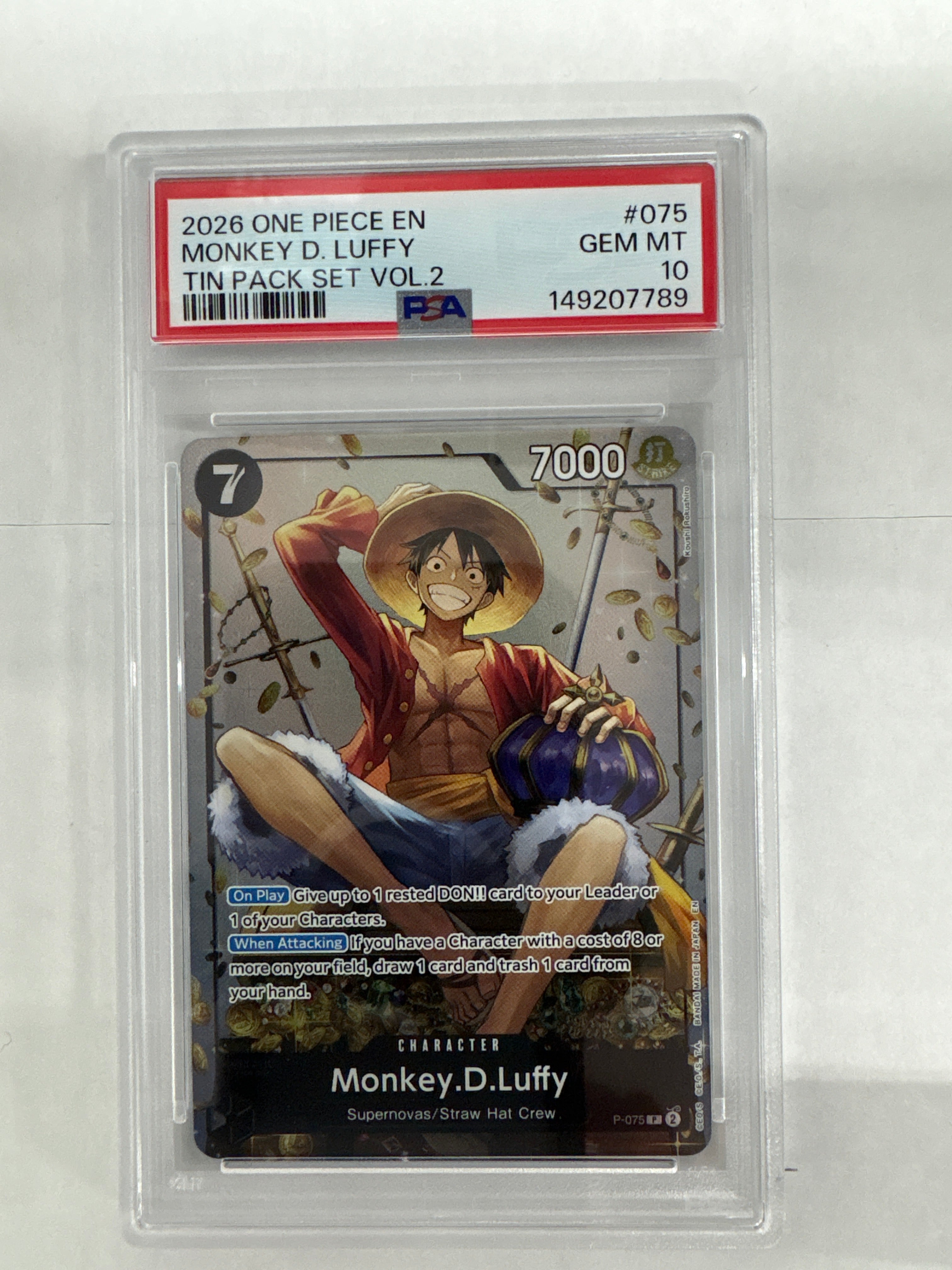 2026 One Piece Tin Pack Set Volume 2 Monkey D Luffy 075 PSA 10 789