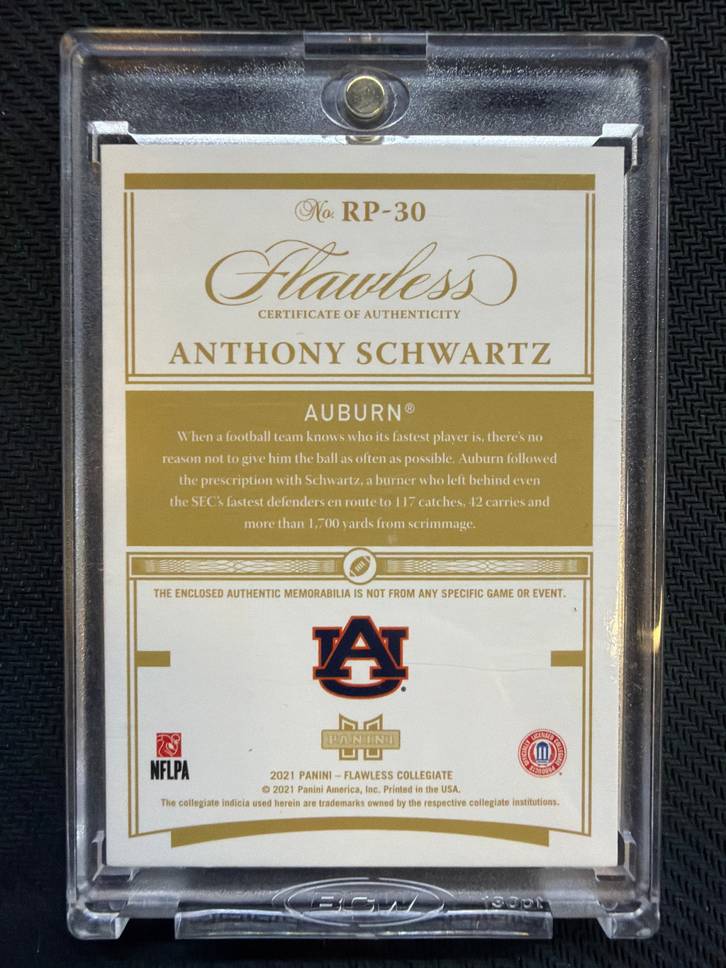 2021 Flawless Anthony Schwartz Rookie Patch /10 Auburn
