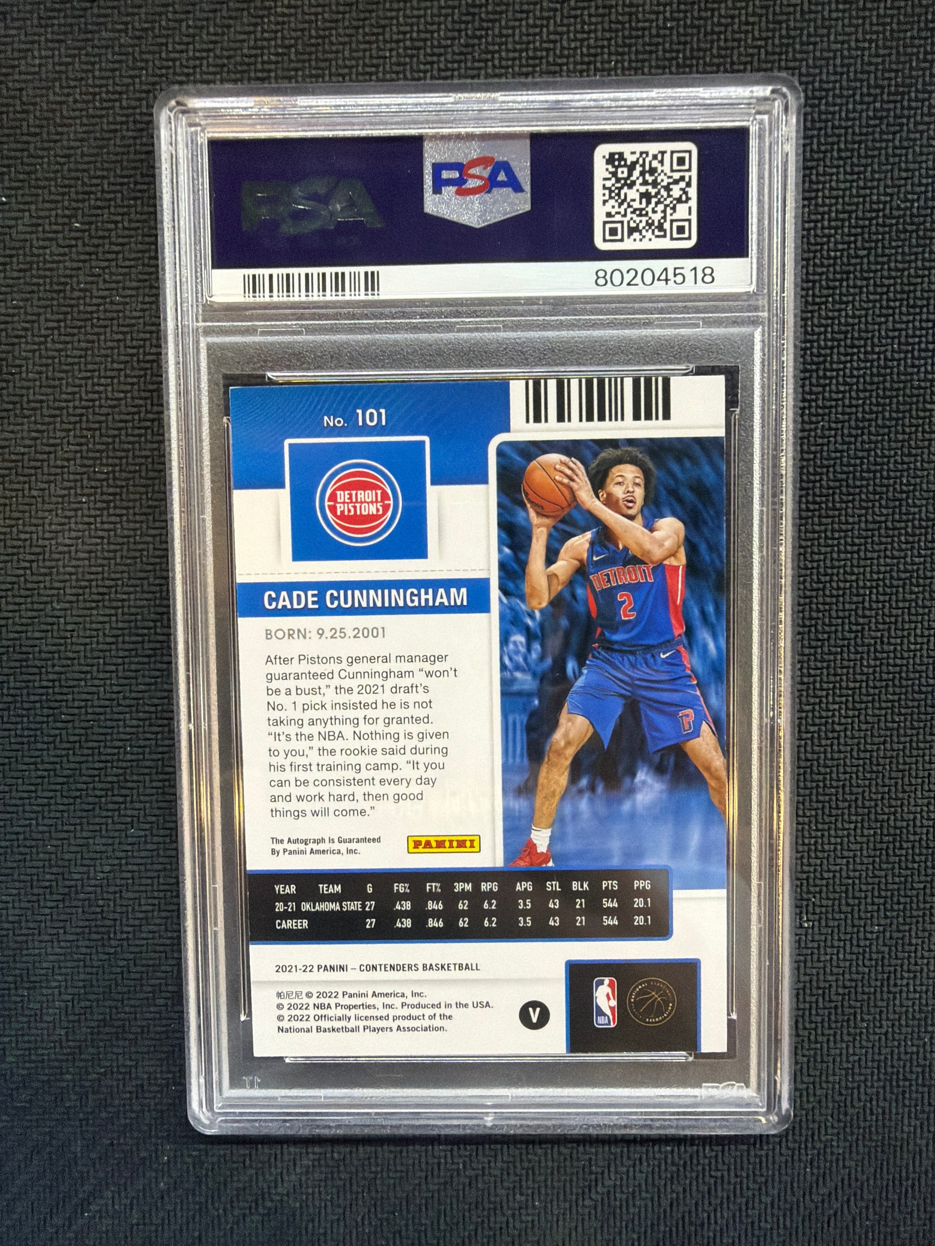 2021 Contenders Cade Cunningham Variation Rookie Auto Playoff /99 PSA 8 Auto 10