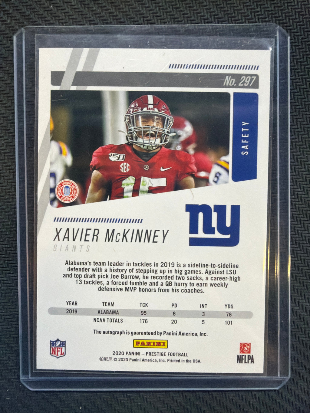 2020 Panini Prestige Xavier McKinney Rookie Auto Alabama