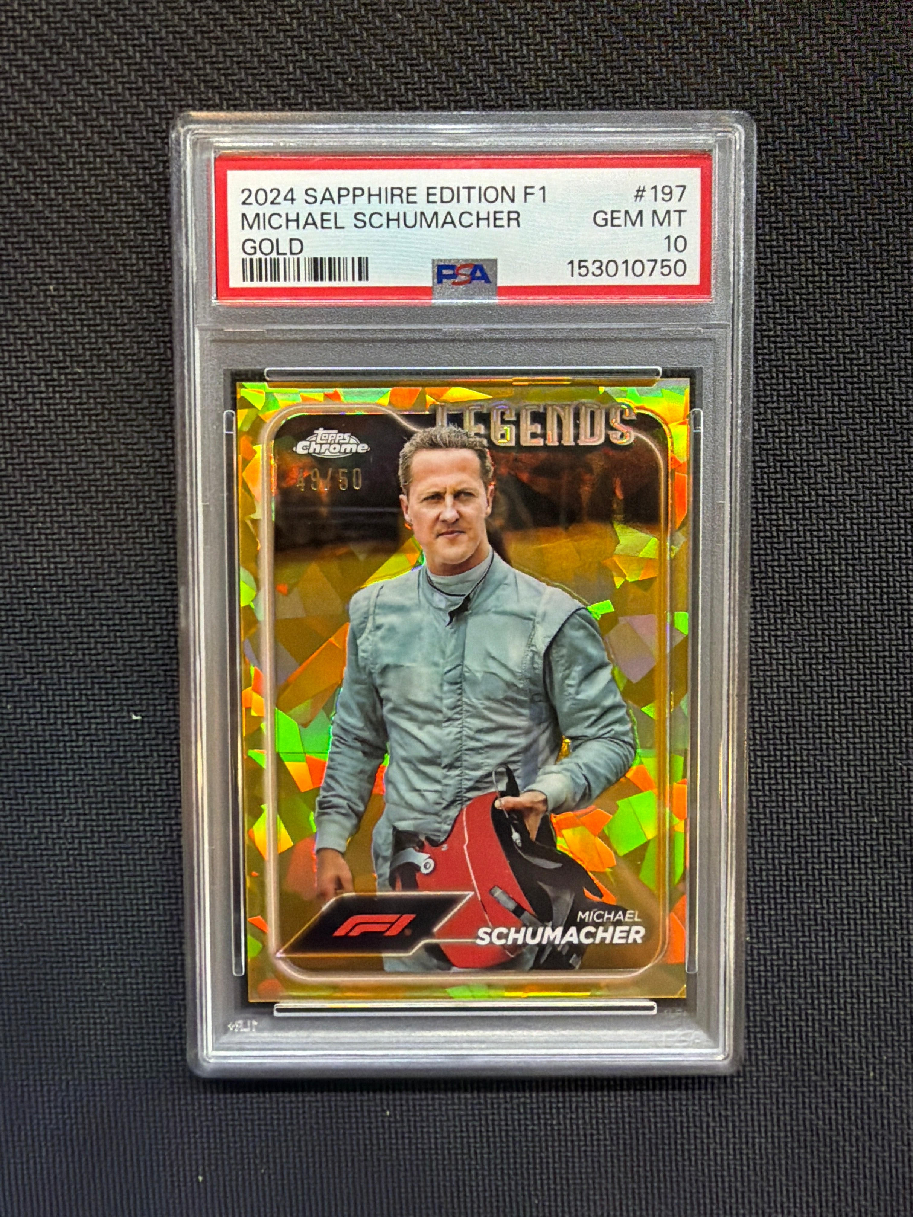 2024 Topps Chrome F1 Sapphire Michael Schumacher Gold /50 PSA 10 Legend