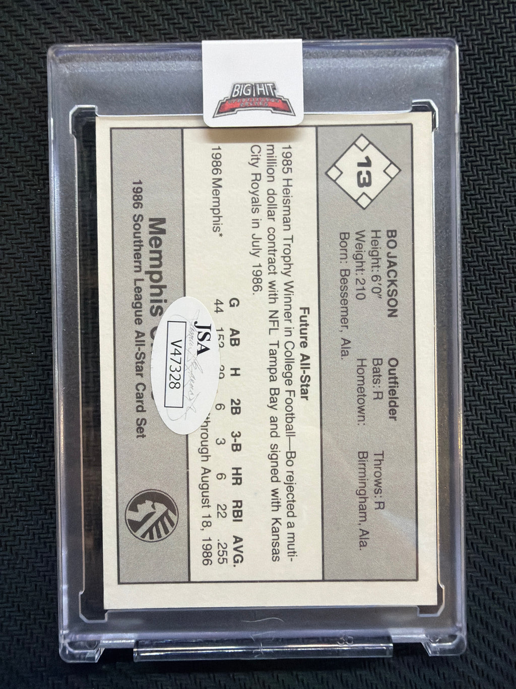 1986 Future Star Bo Jackson Memphis JSA Auto Auburn