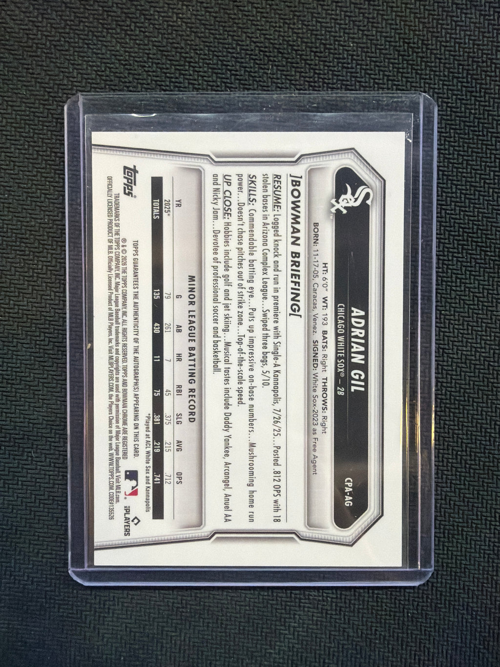 2026 Bowman Chrome Adrian Gil 1st Auto True Black /10