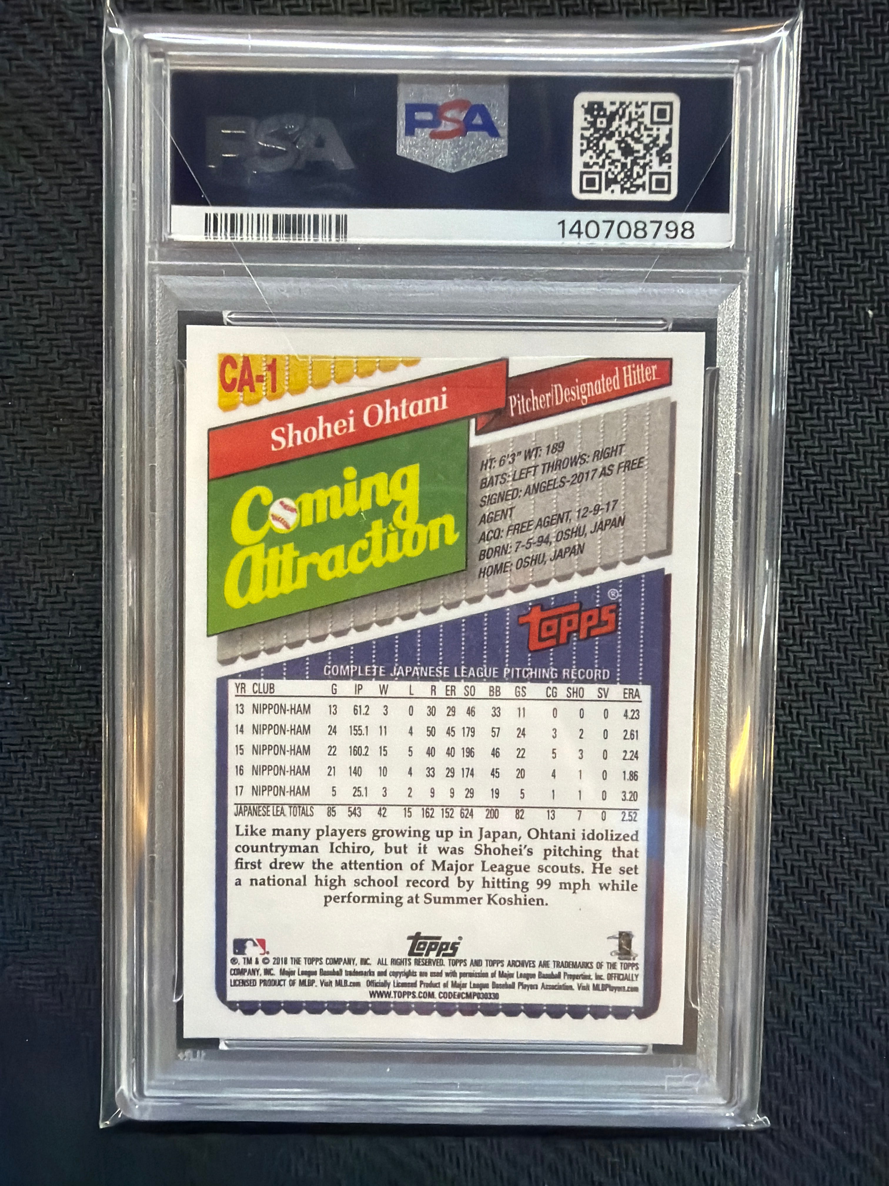 2018 Topps Archives Shohei Ohtani 1993 Coming Attraction #CA1 PSA 10 Angels