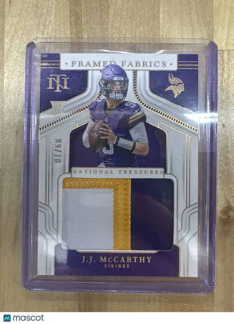 2024 National Treasures J.J. Mccarthy Dramed Fabrics Patch Gold 9/10 JSY #