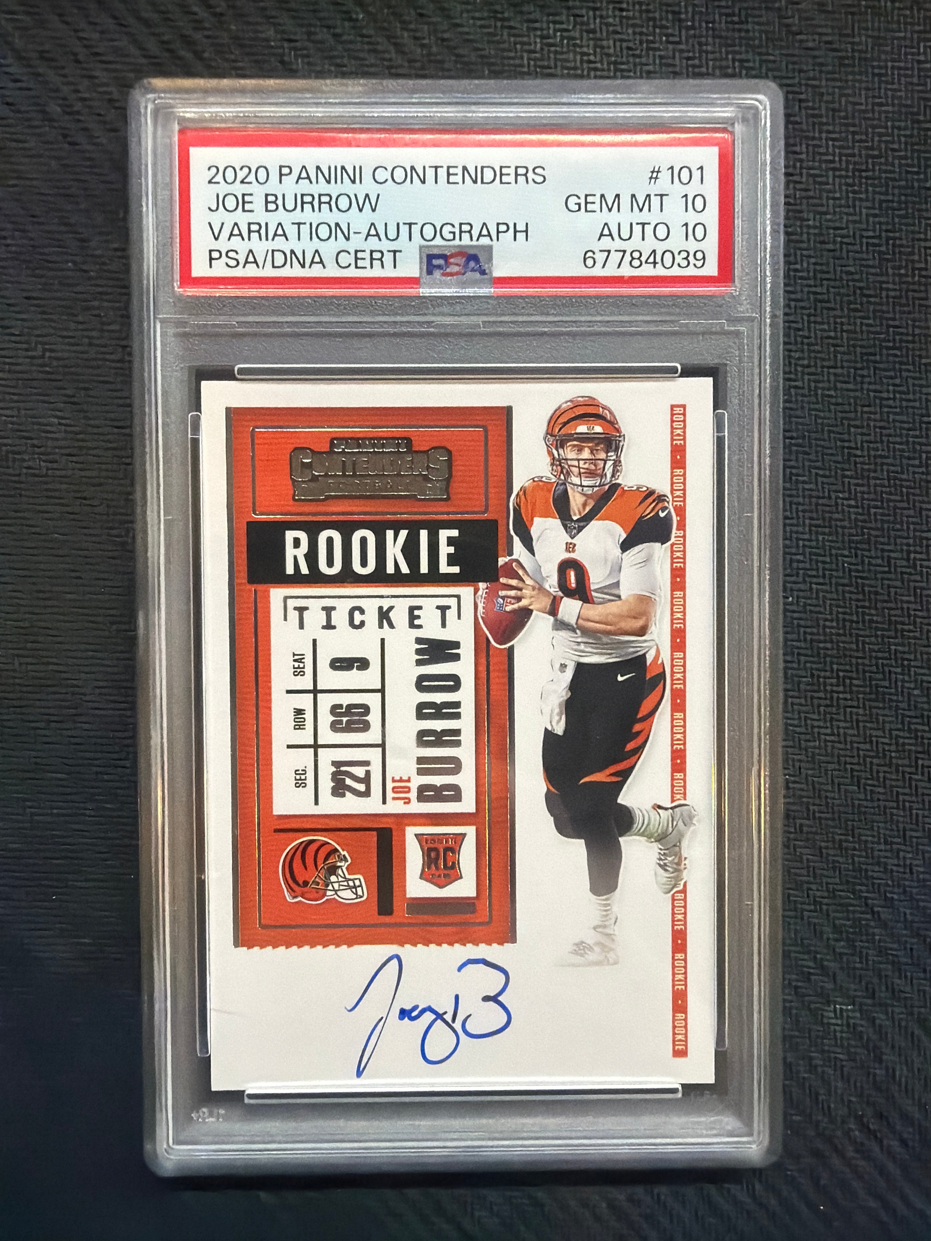 2020 Panini Contenders Joe Burrow Variation Rookie Auto PSA 10 Auto 10