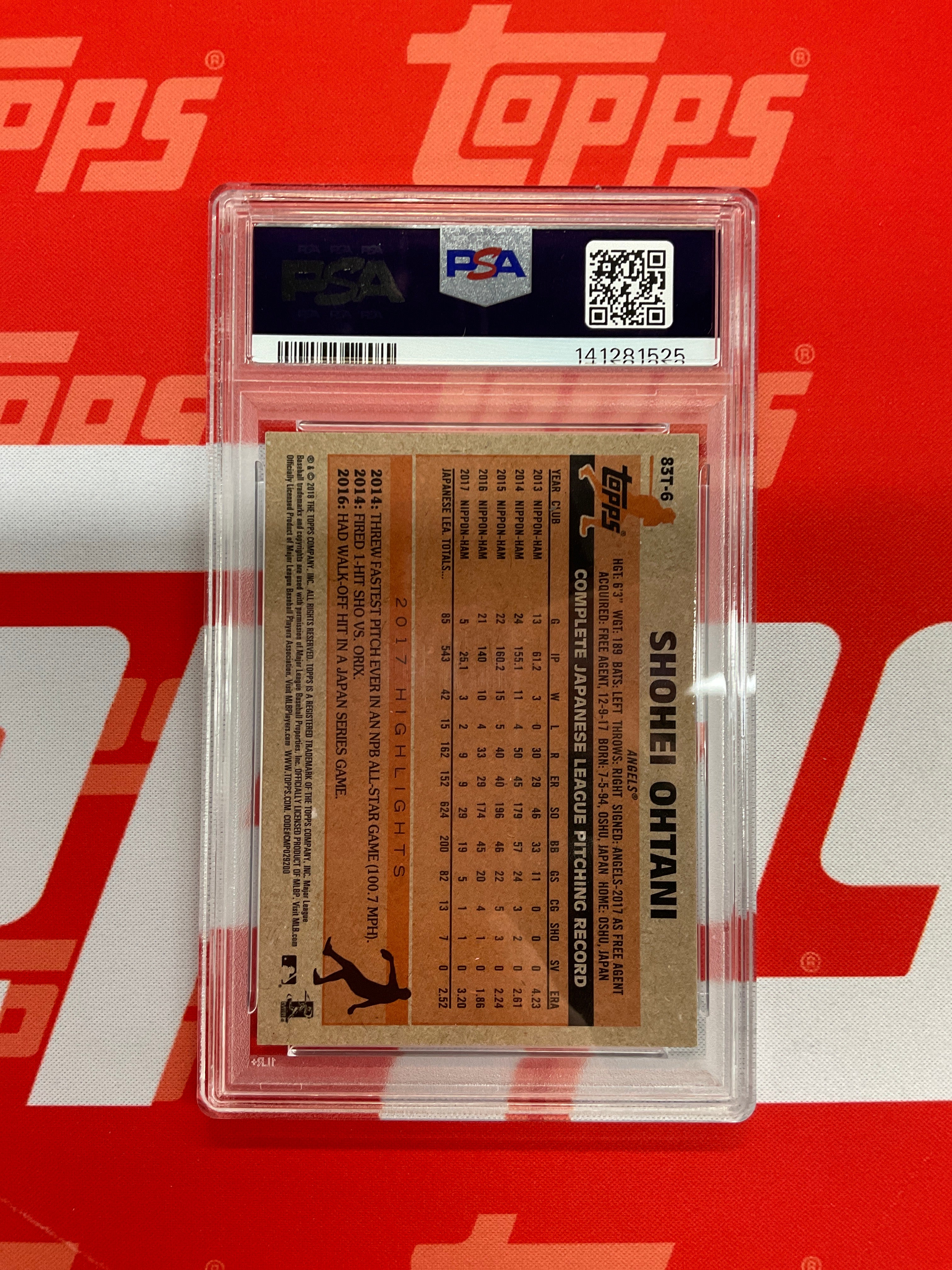 2018 Topps Chrome Shohei 1983 Rookie PSA 8