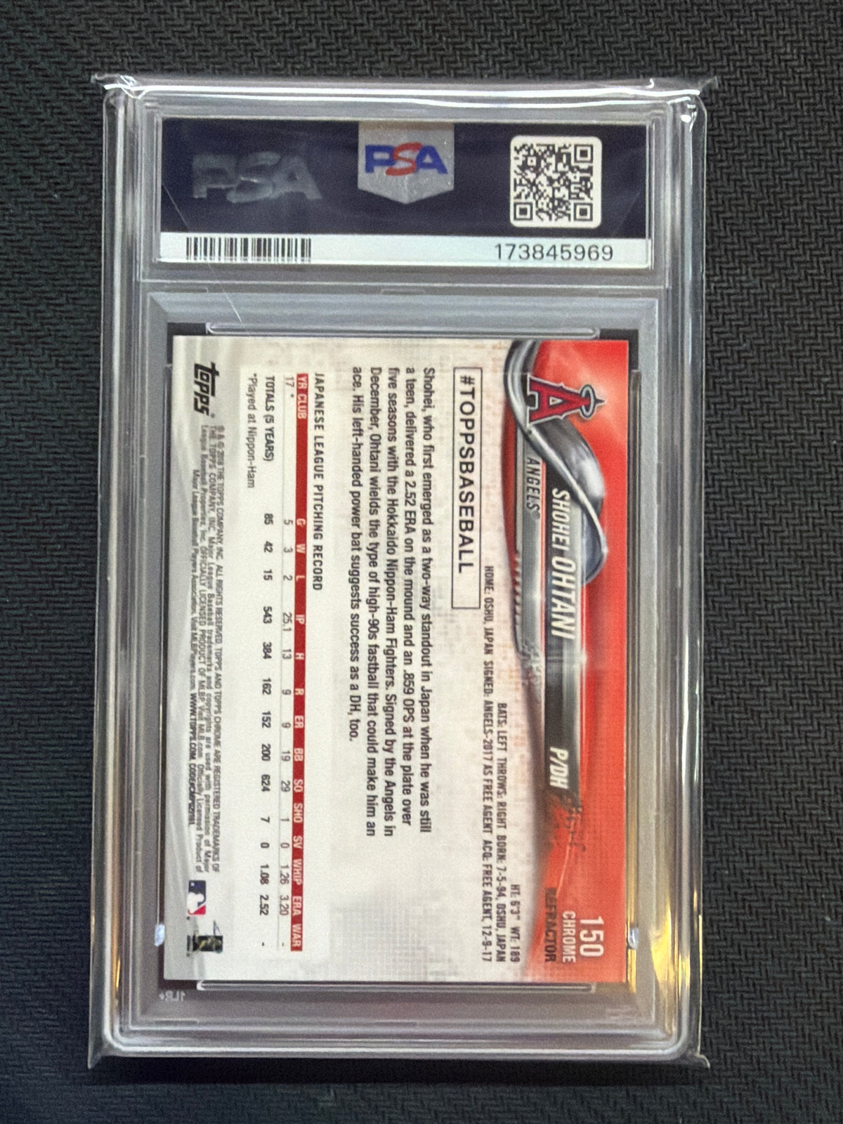 2018 Topps Chrome Shohei Ohtani Rookie Sepia Refractor PSA 9 696