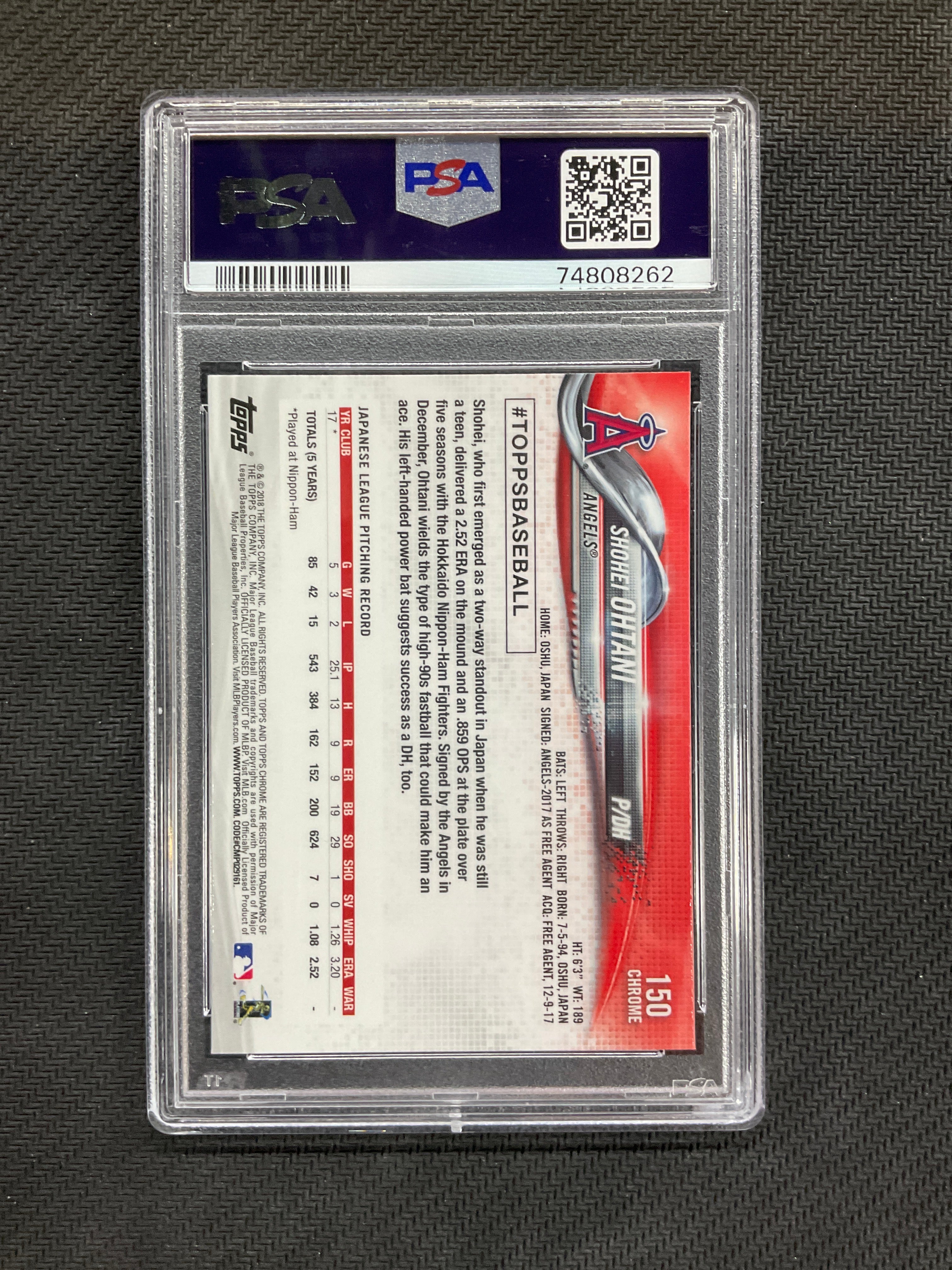 2018 Topps Chrome Shohei Ohtani Pitching PSA 10 Dodgers Rookie 262