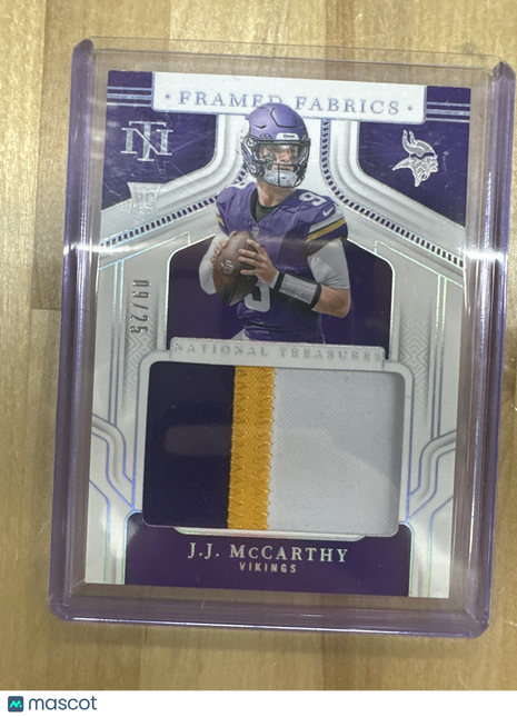 2024 National Treasures J.J. Mccarthy Dramed Fabrics Patch 9/25 JSY #