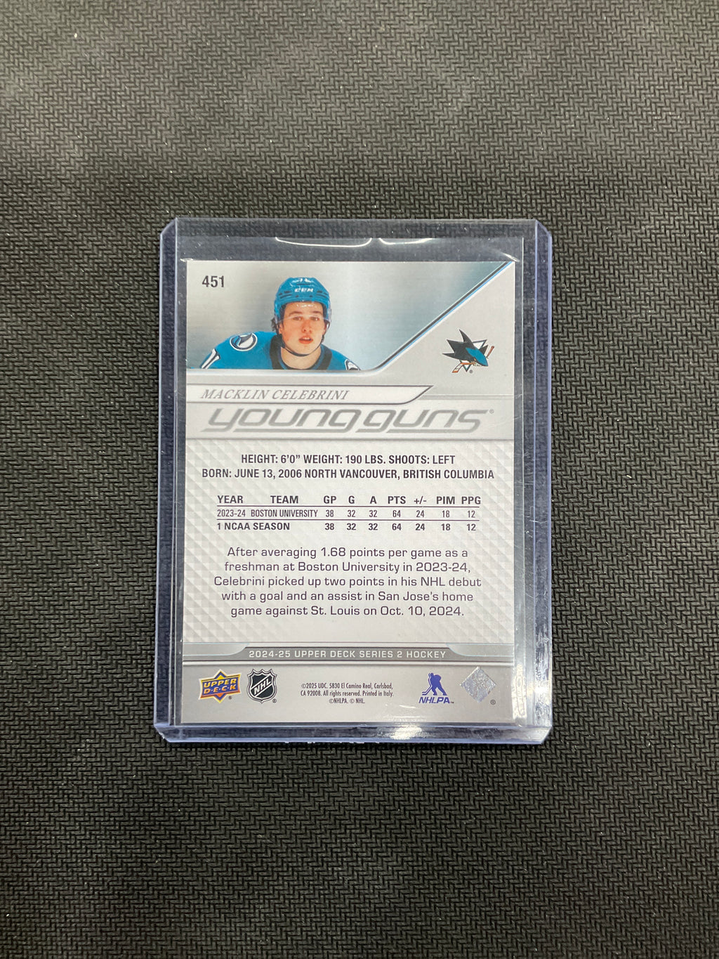 2024-25 Upper Deck Macklin Celebrini Young Guns Rookie Series 2