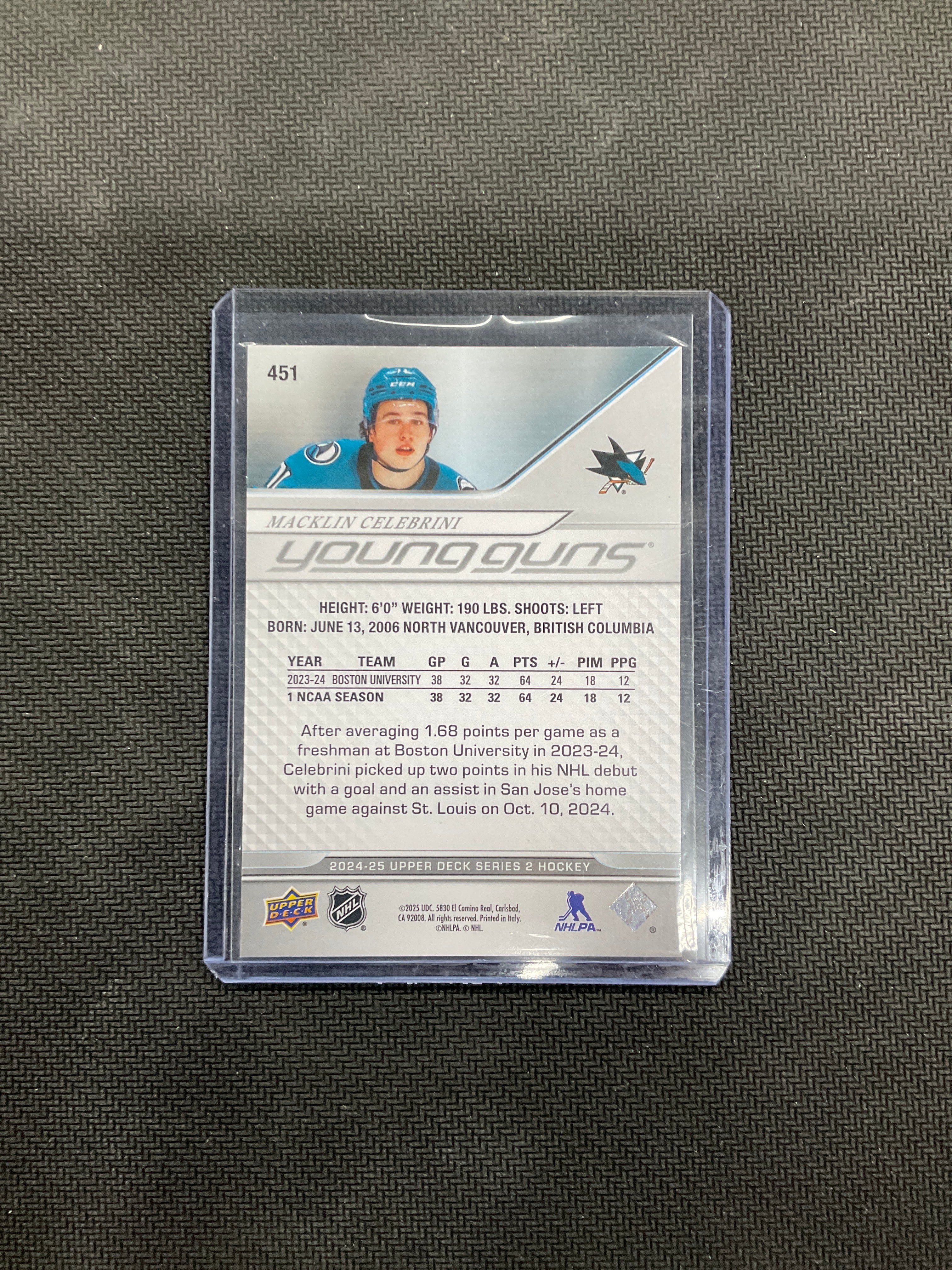 2024-25 Upper Deck Macklin Celebrini Young Guns Rookie Series 2