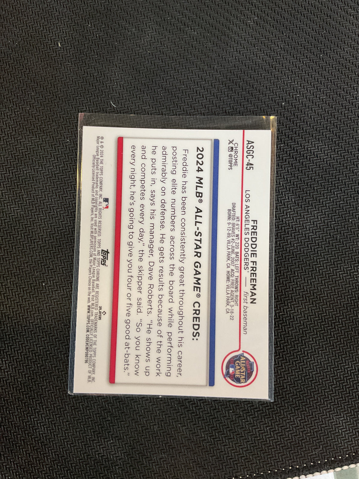 2024 Topps Chrome Update Freddie Freeman All Star Gold Refractor /50 #ASGC-45 Dodgers