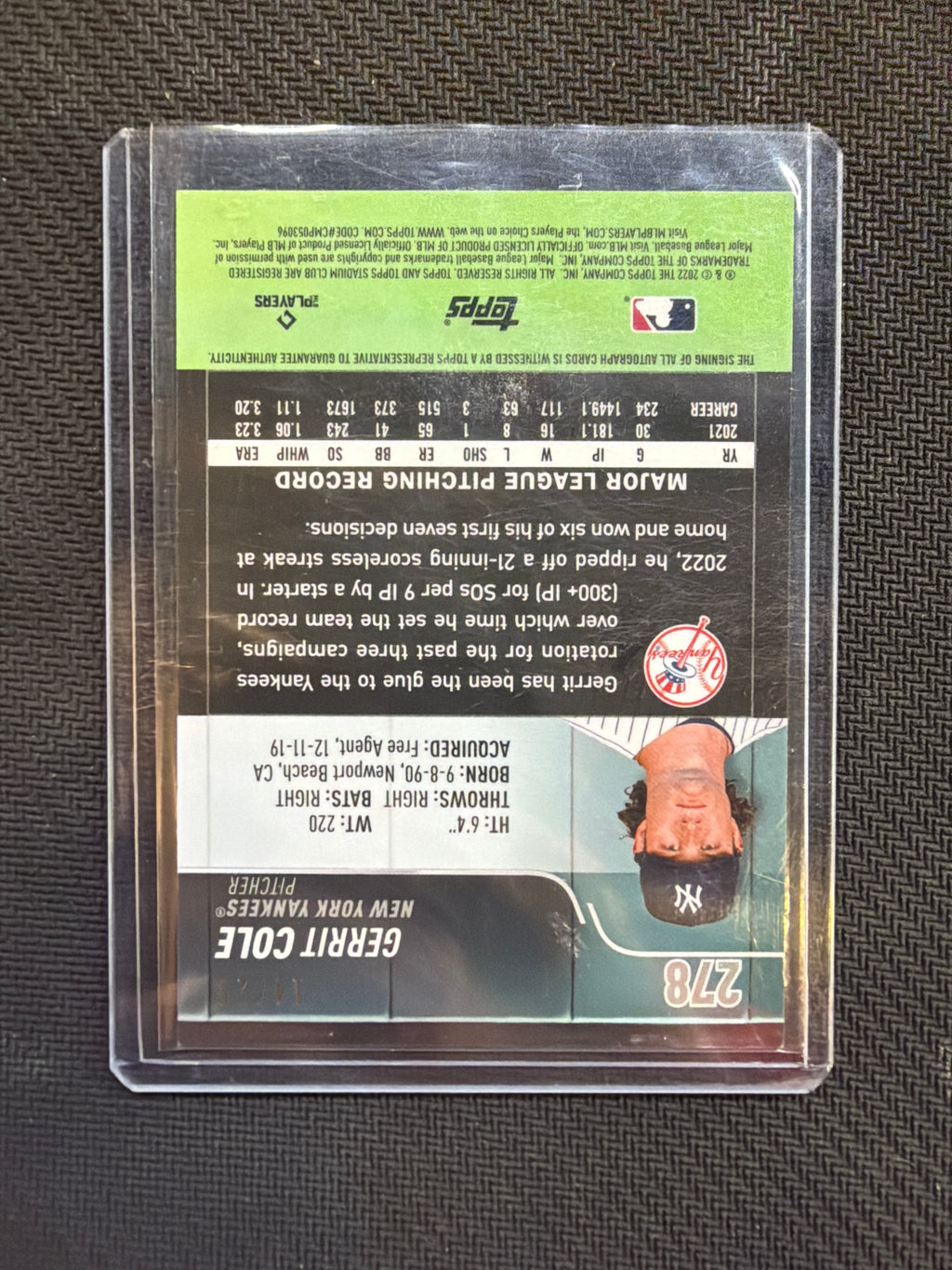2022 Stadium Club Chrome Gerrit Cole Auto /25 Yankees