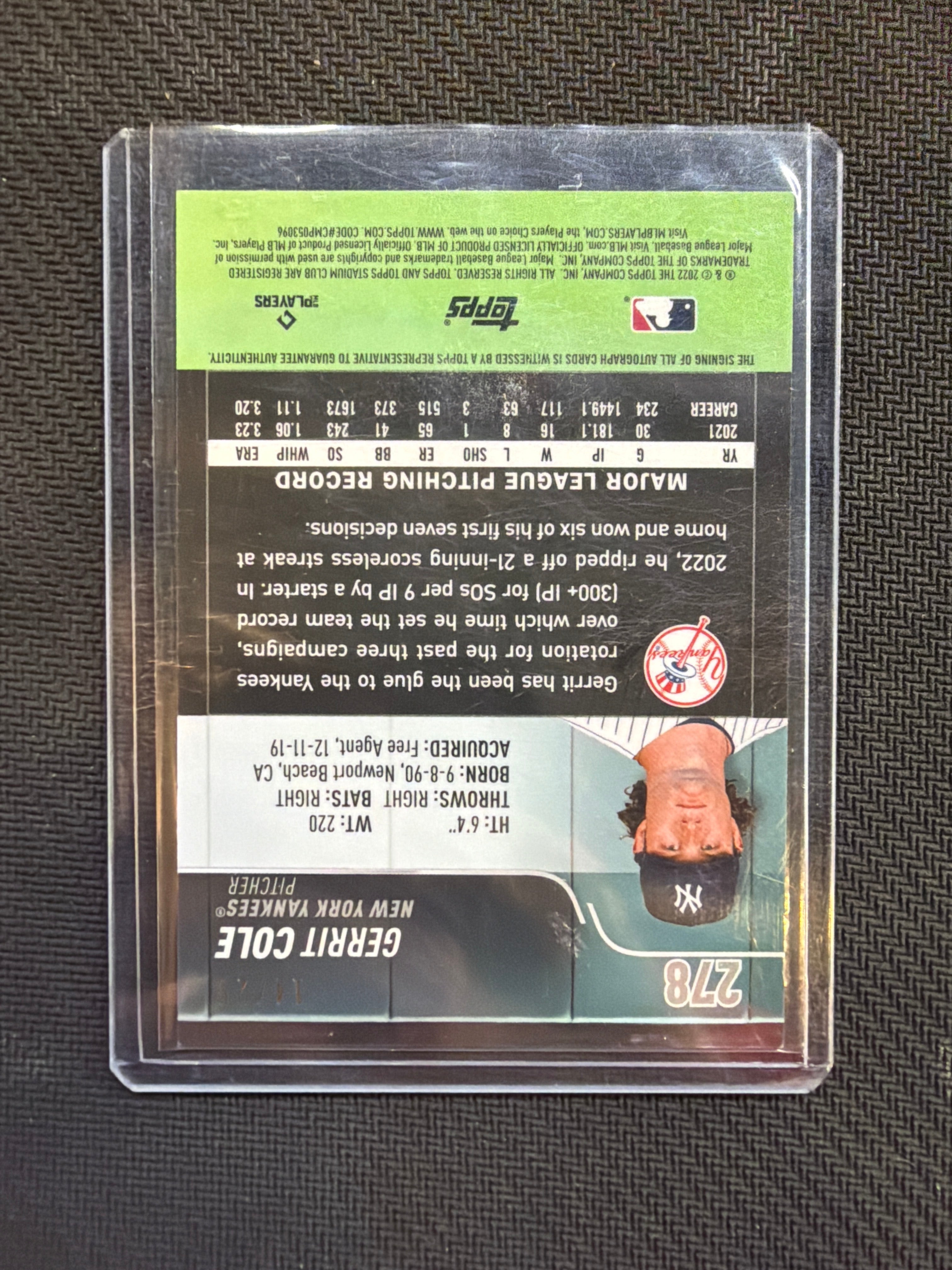 2022 Stadium Club Chrome Gerrit Cole Auto /25 Yankees