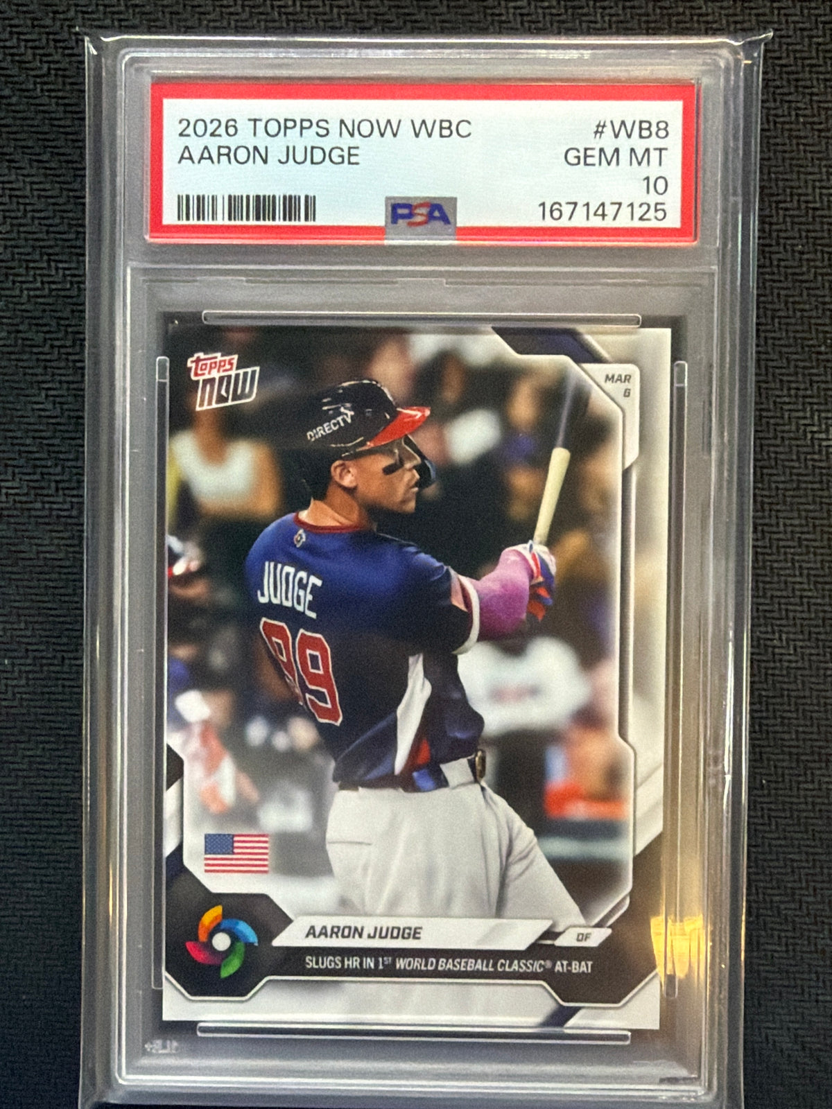 2026 Topps Now WBC Aaron Judge #WB8 Slugs 1st HR PSA 10 125