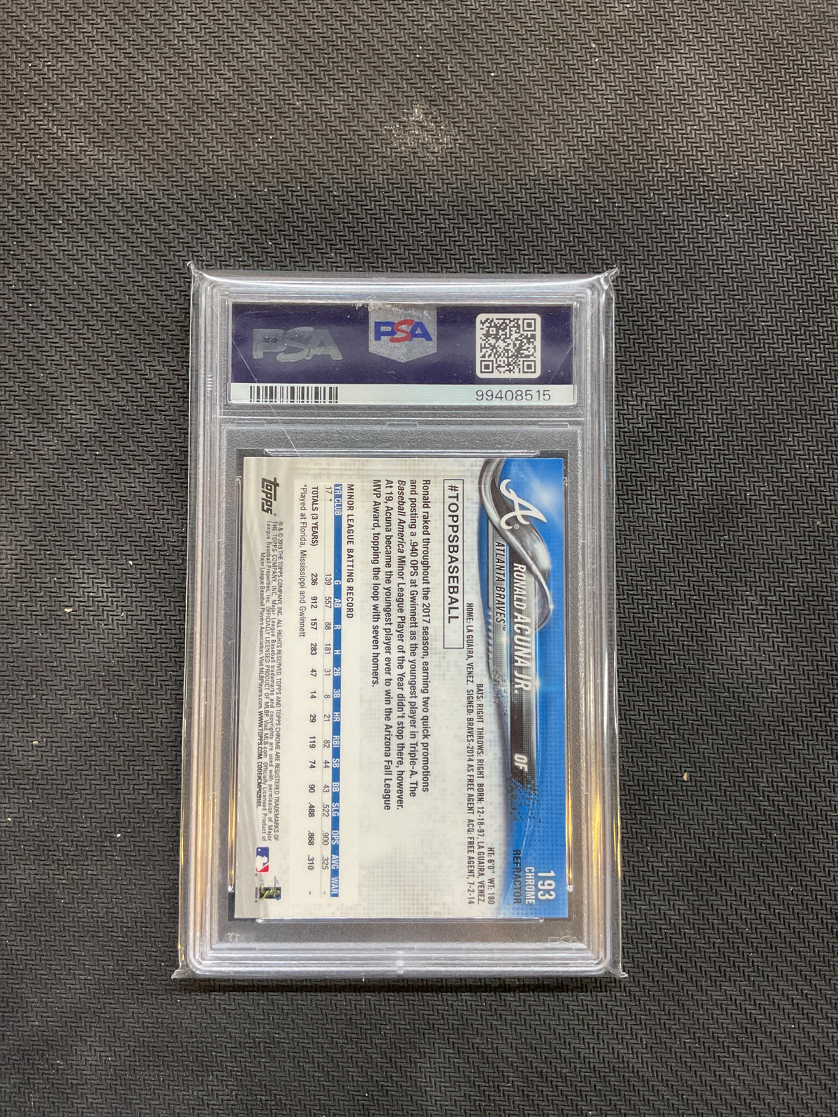 2018 Topps Chrome Ronald Acuna Jr. Rookie Refractor PSA 9 Braves