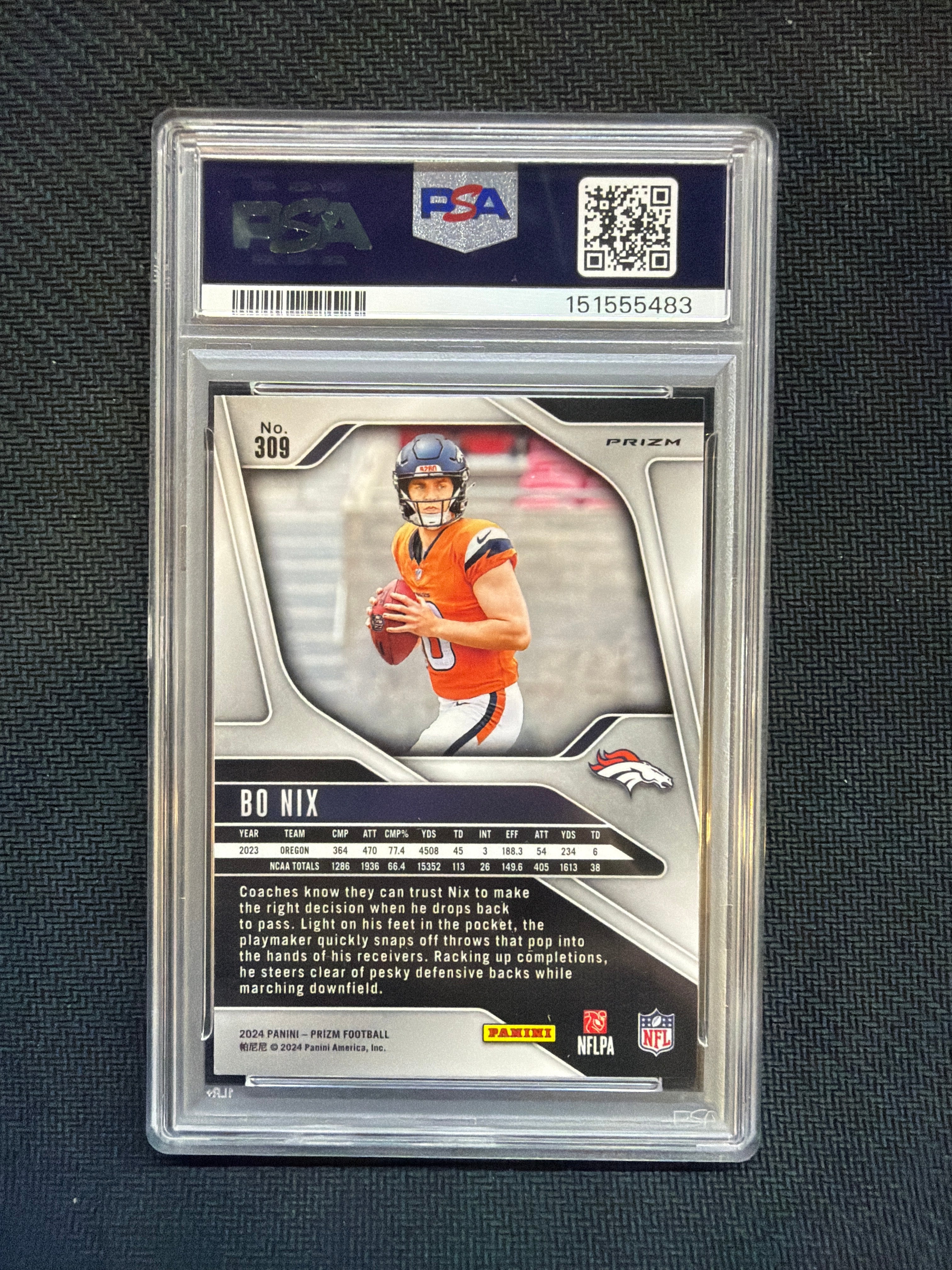2024 Prizm Bo Nix Rookie Orange Lazer PSA 9 Broncos