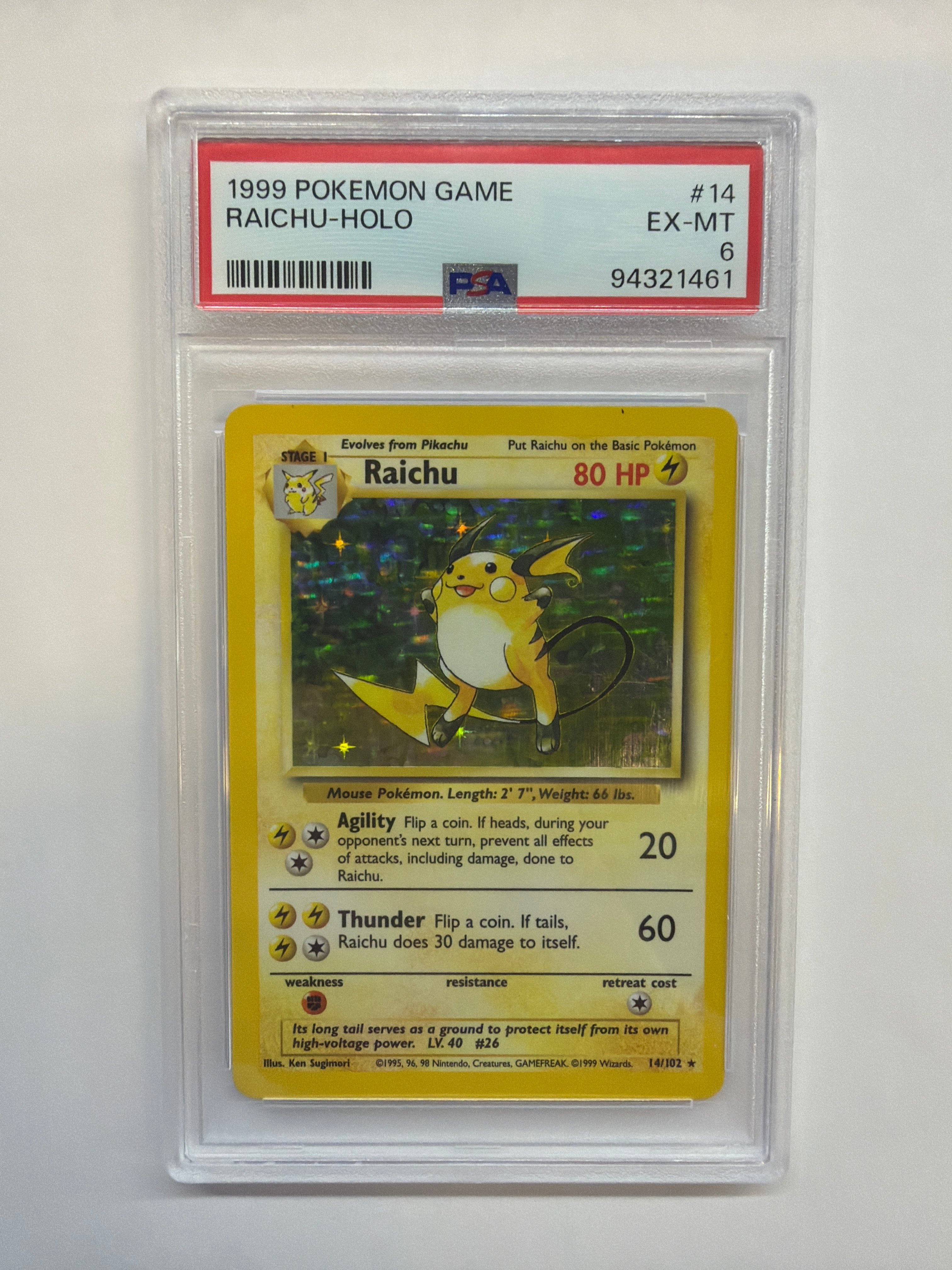 1999 Pokemon Base Raichu 14 Holo PSA 6