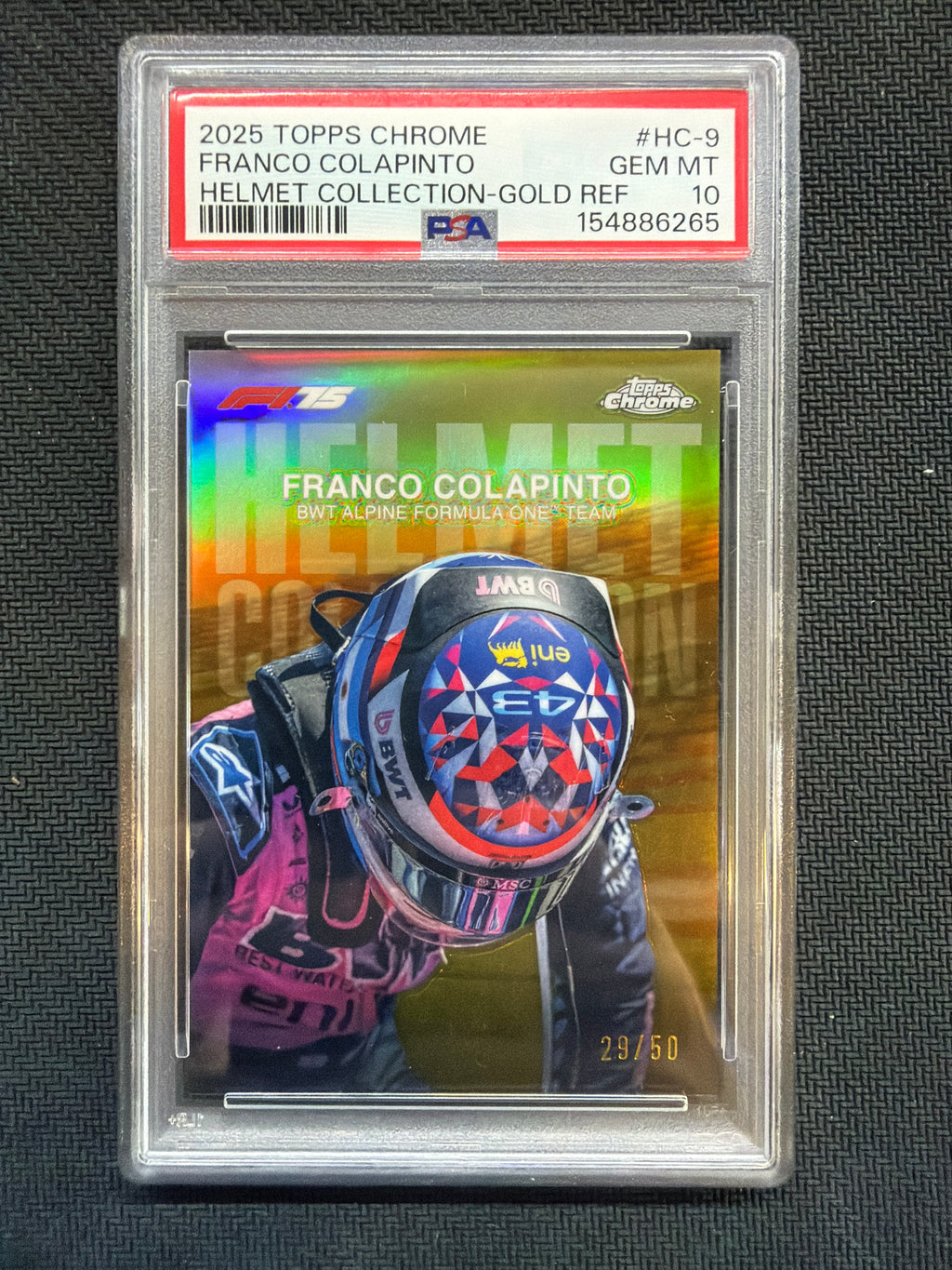2025 Topps Chrome F1 Franco Colapinto Helmet Gold /50 PSA 10 Alpine
