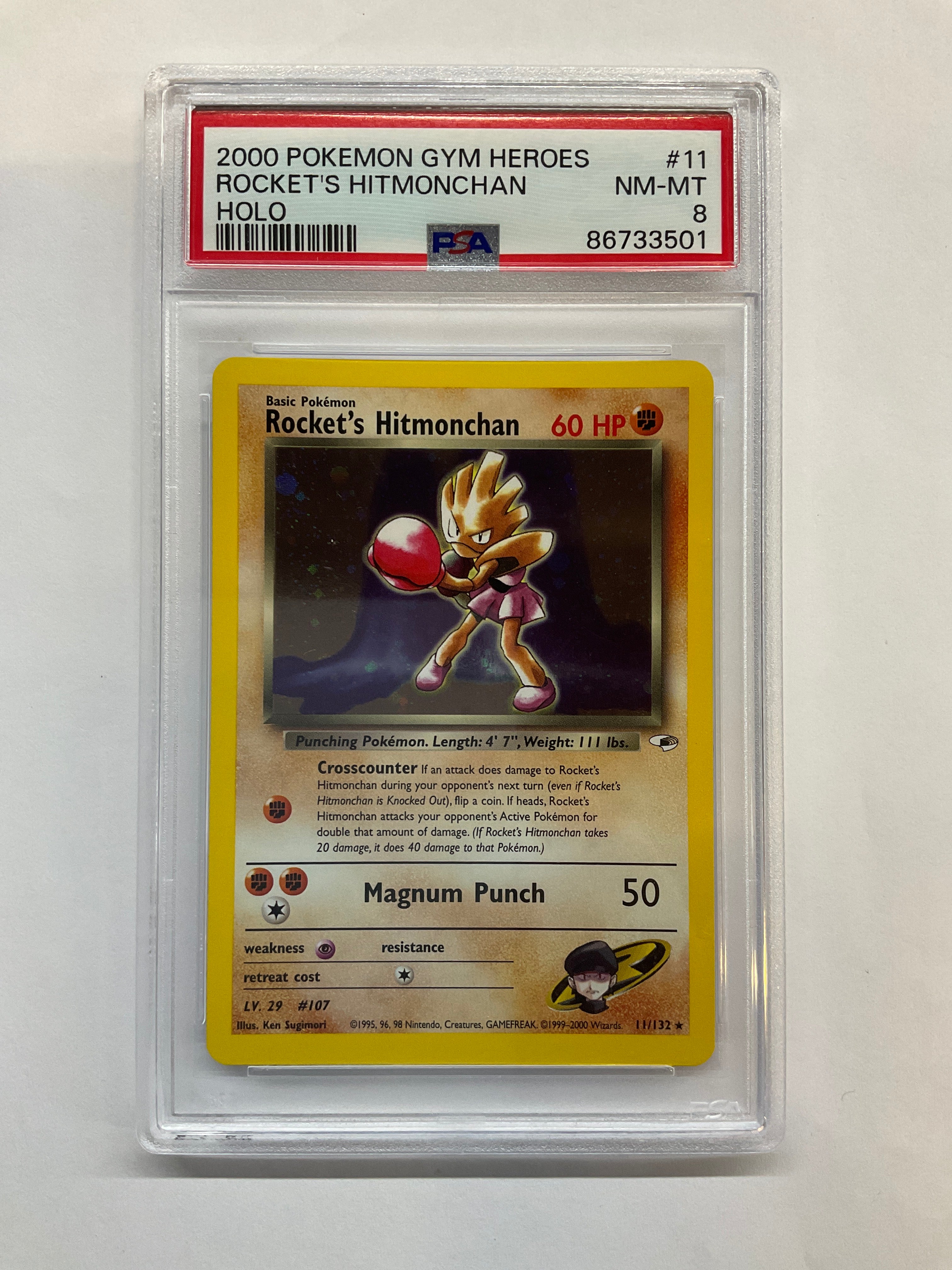 2000 Pokemon Gym Heroes Rocket's Hitmonchan 11 Holo PSA 8