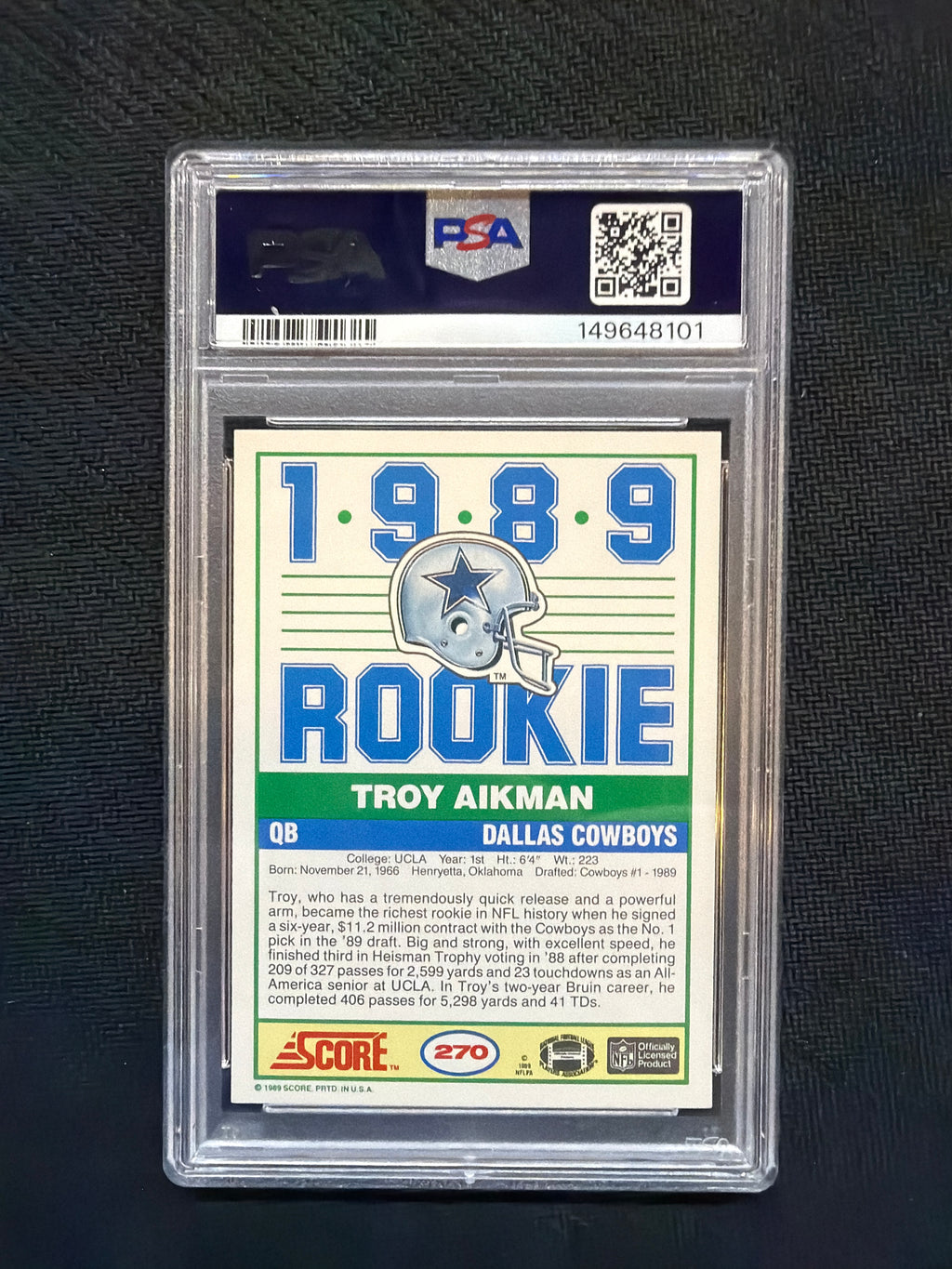 1989 Score Troy Aikman #270 PSA 7
