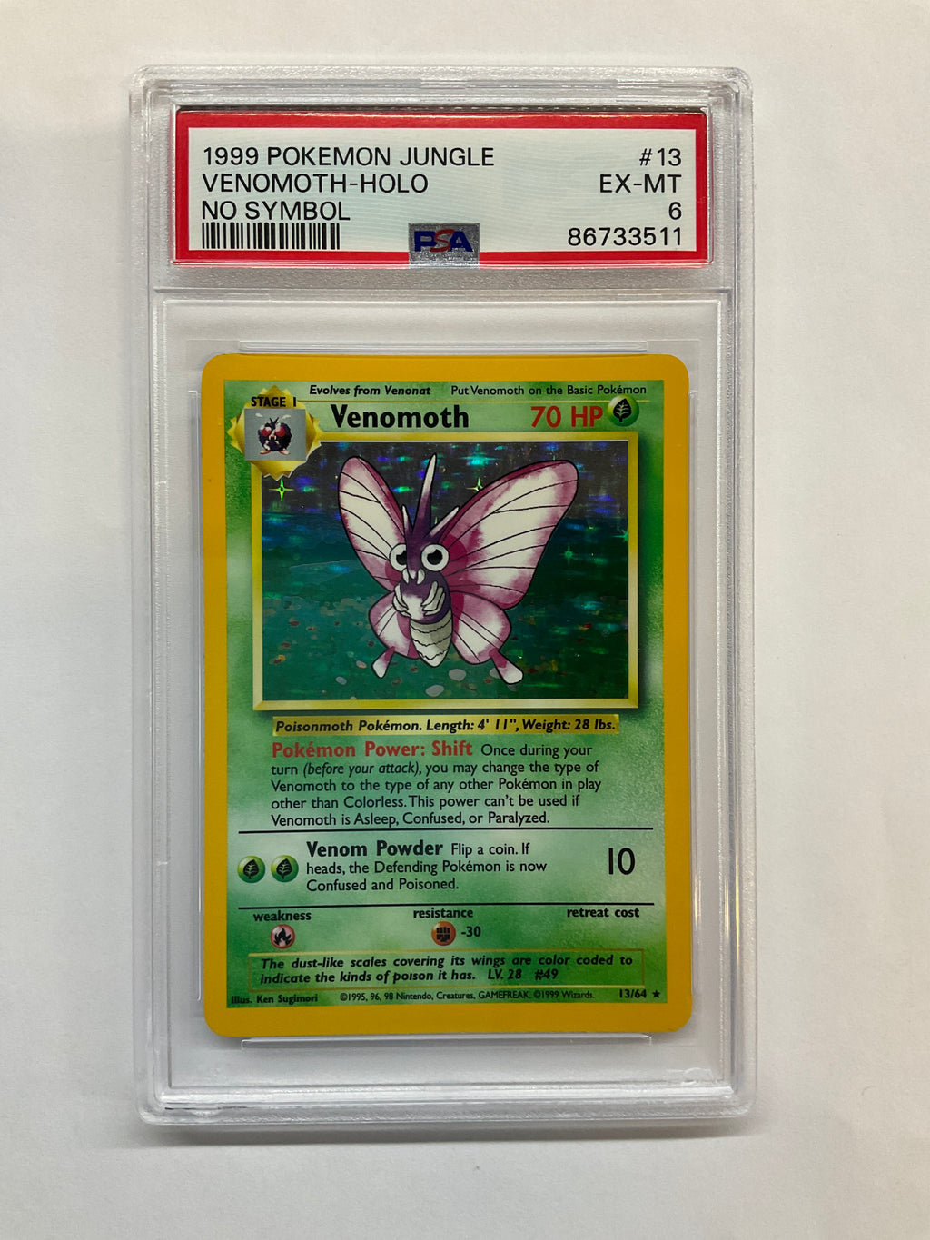1999 Pokemon Jungle Venomoth Holo 13 No Symbol PSA 6
