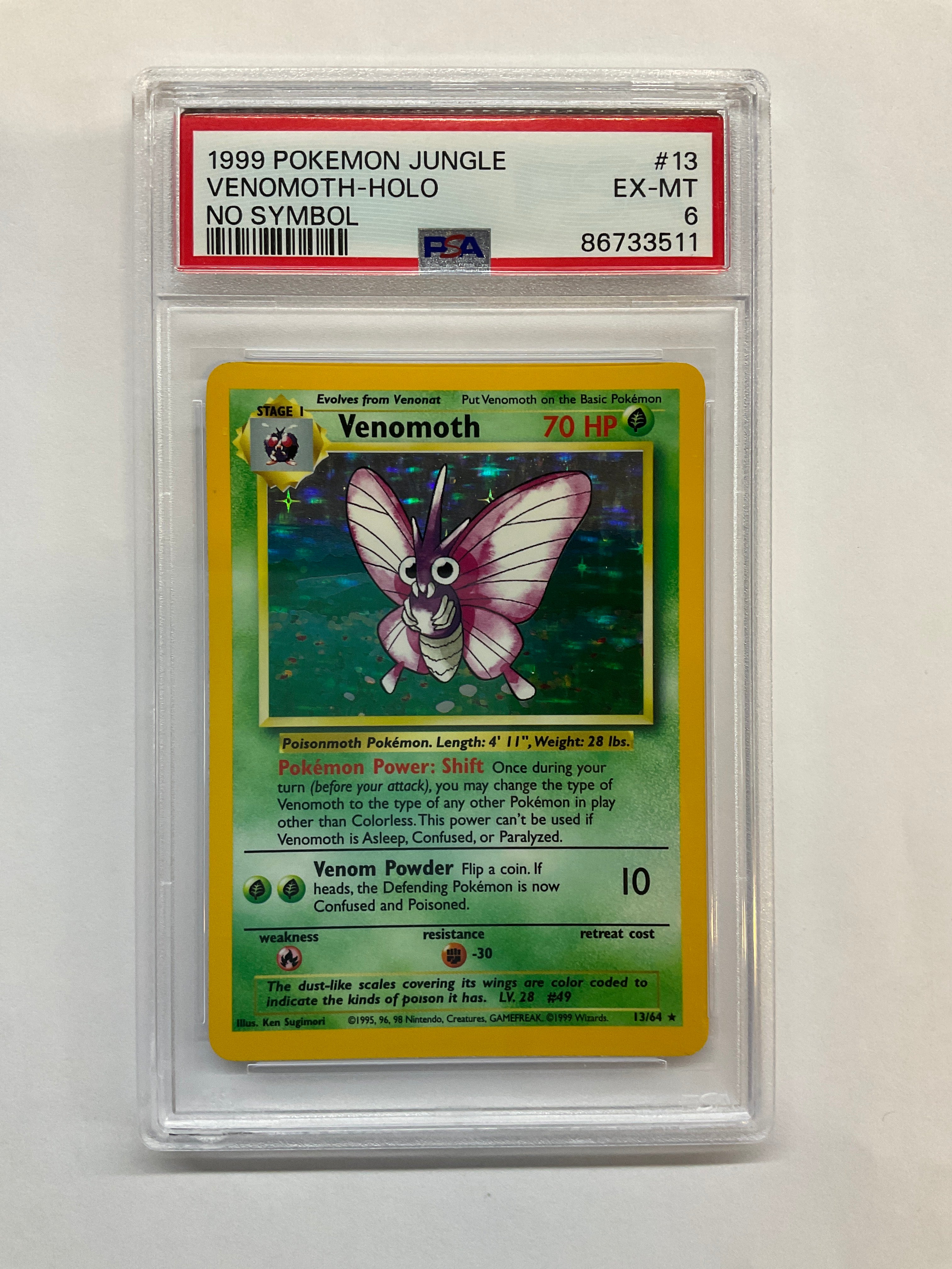 1999 Pokemon Jungle Venomoth Holo 13 No Symbol PSA 6