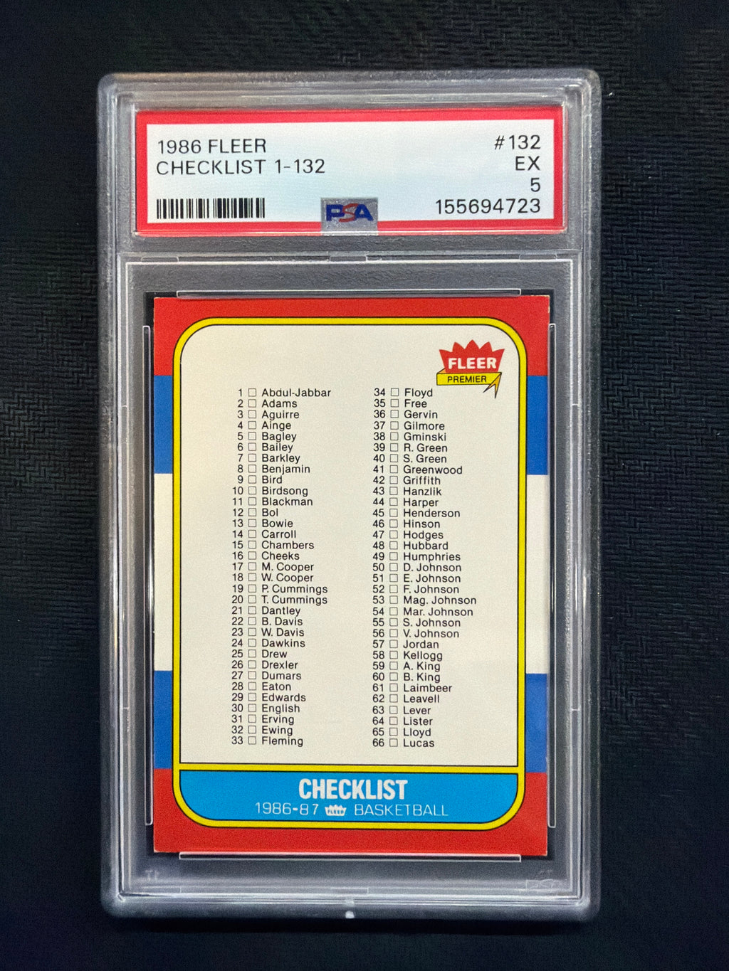 1986 Fleer Checklist 1-132 #132 PSA 5