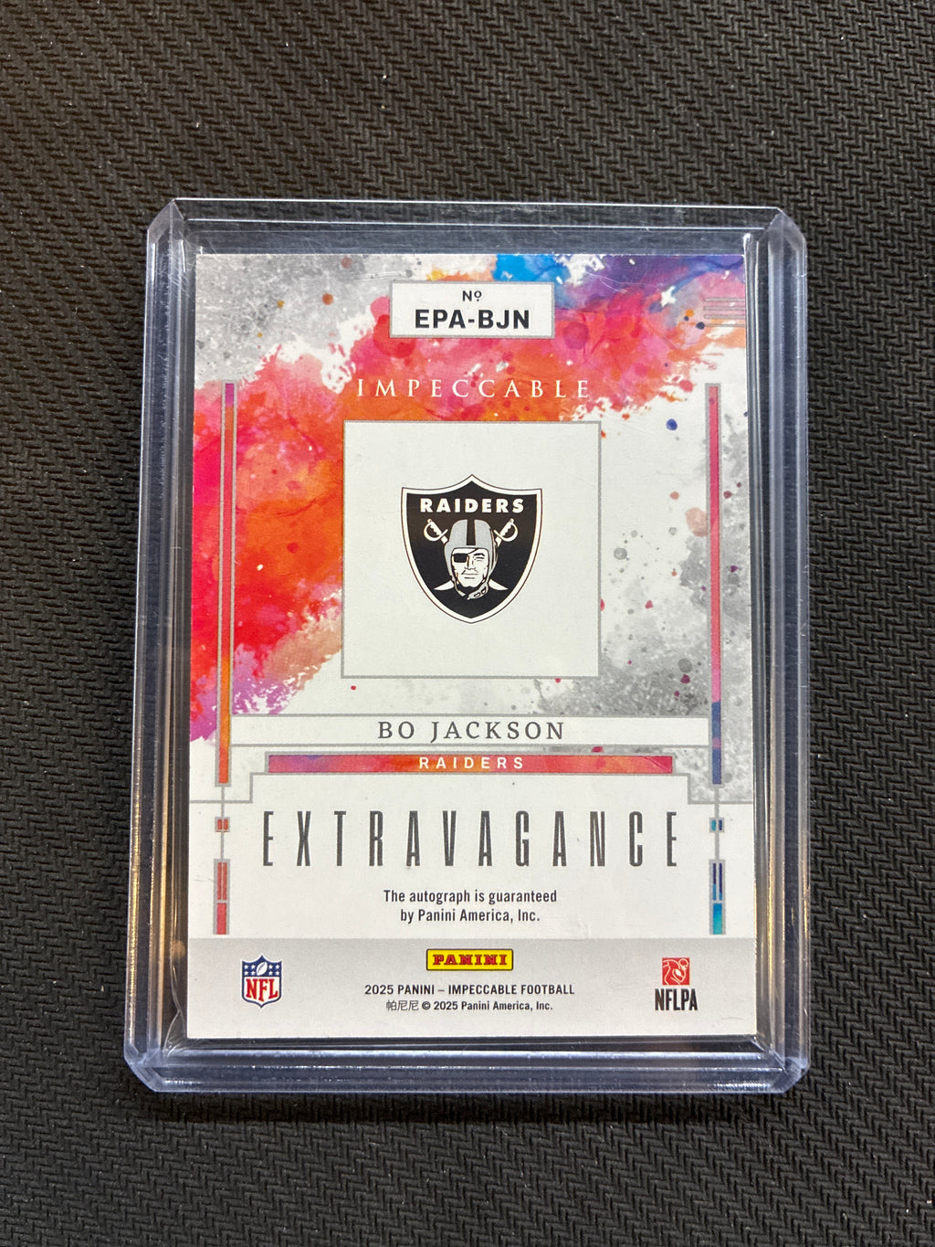 2025 Panini Impeccable Silver Bar Bo Jackson Extravagance Auto /10 Raiders