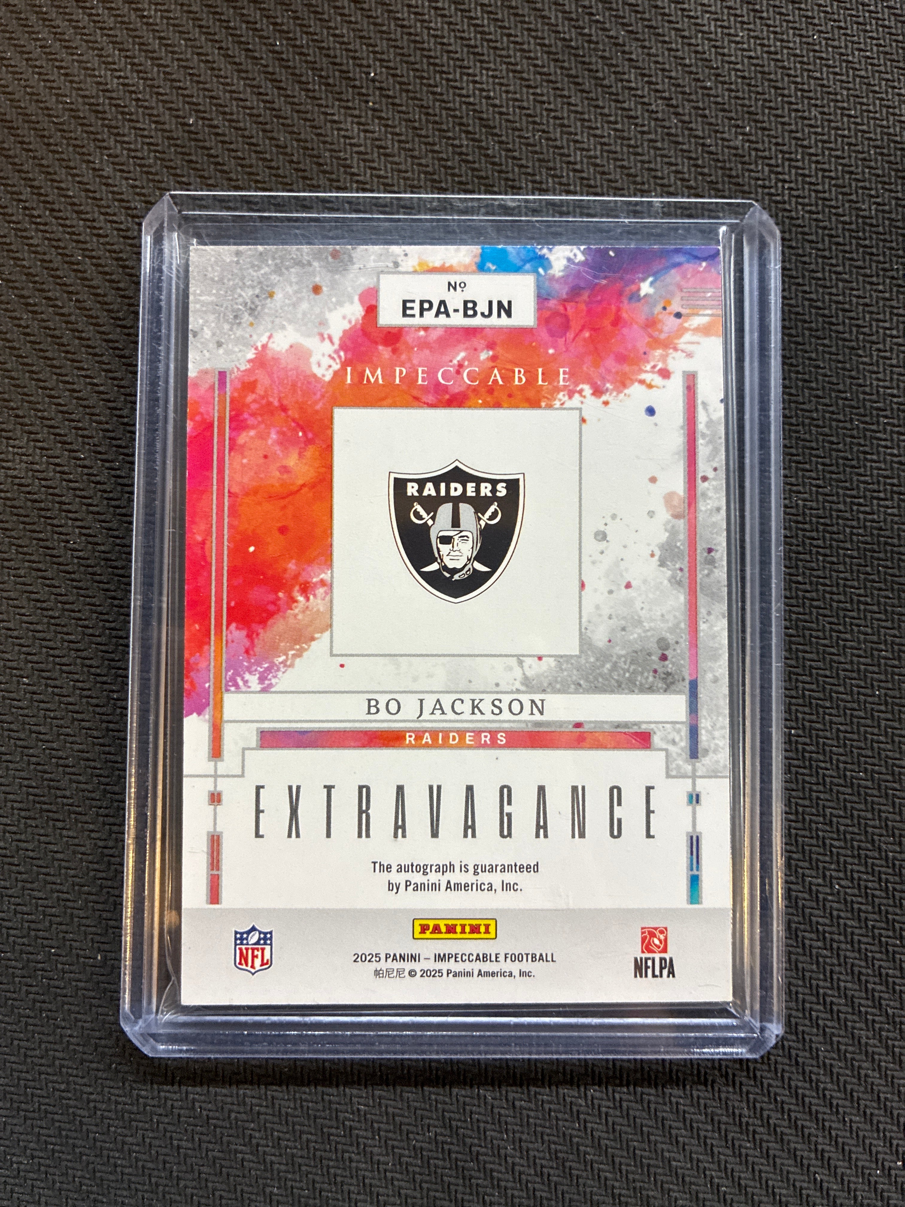 2025 Panini Impeccable Silver Bar Bo Jackson Extravagance Auto /10 Raiders