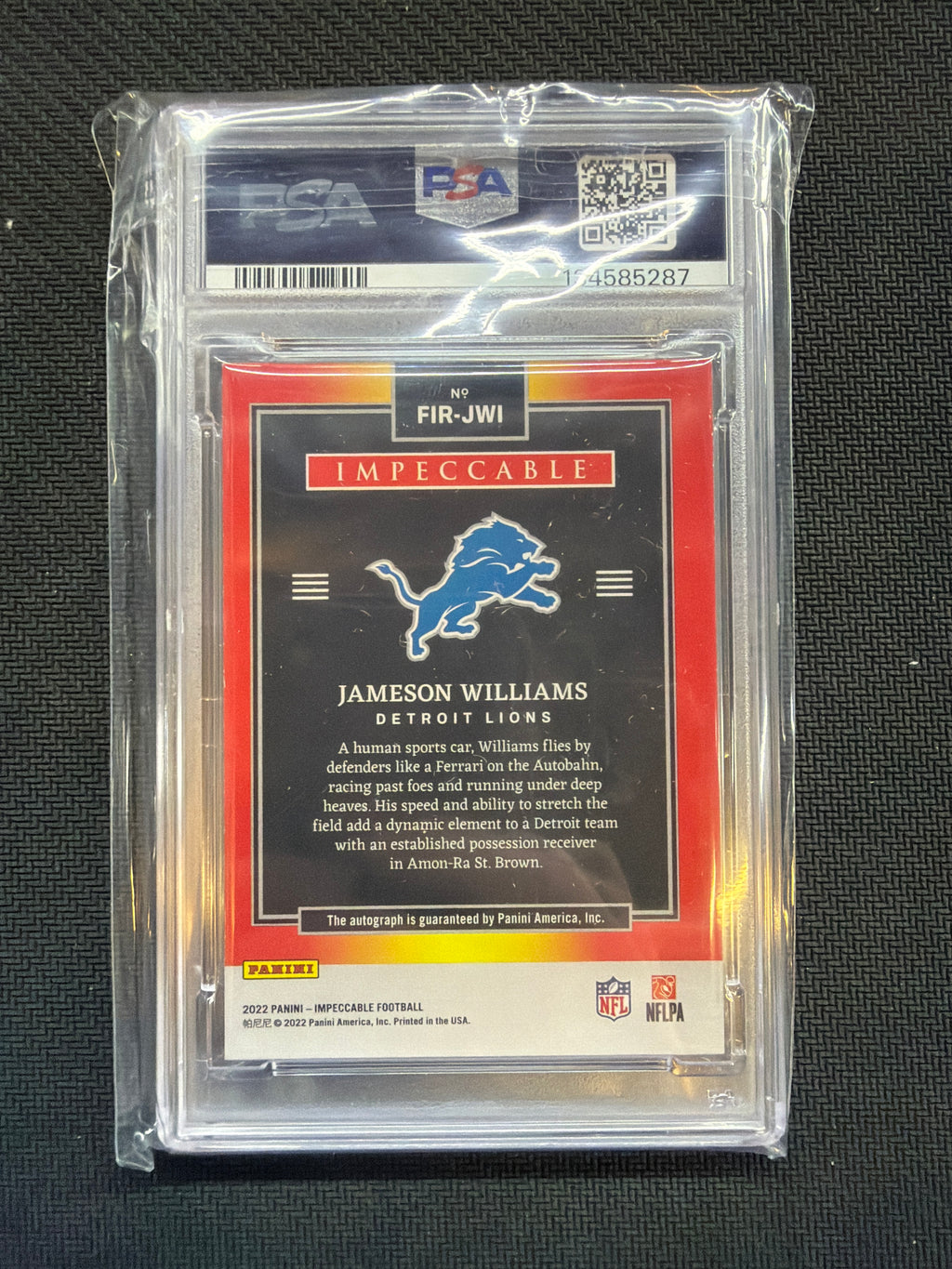2022 Impeccable Jameson Williams Rookie Auto /50 PSA 8 Lions