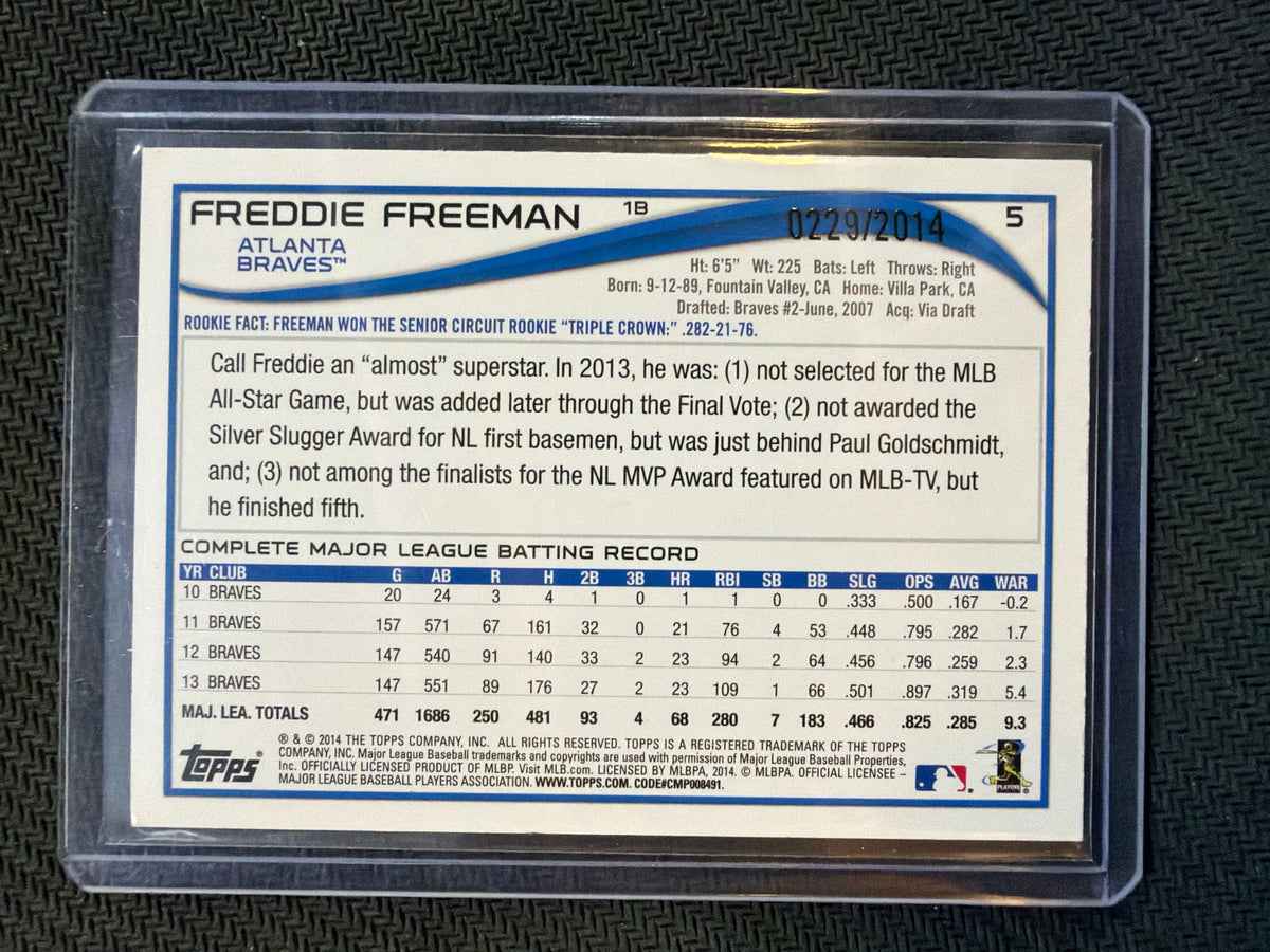 2014 Topps Freddie Freeman Opening Day Blue Foil /2014 Braves