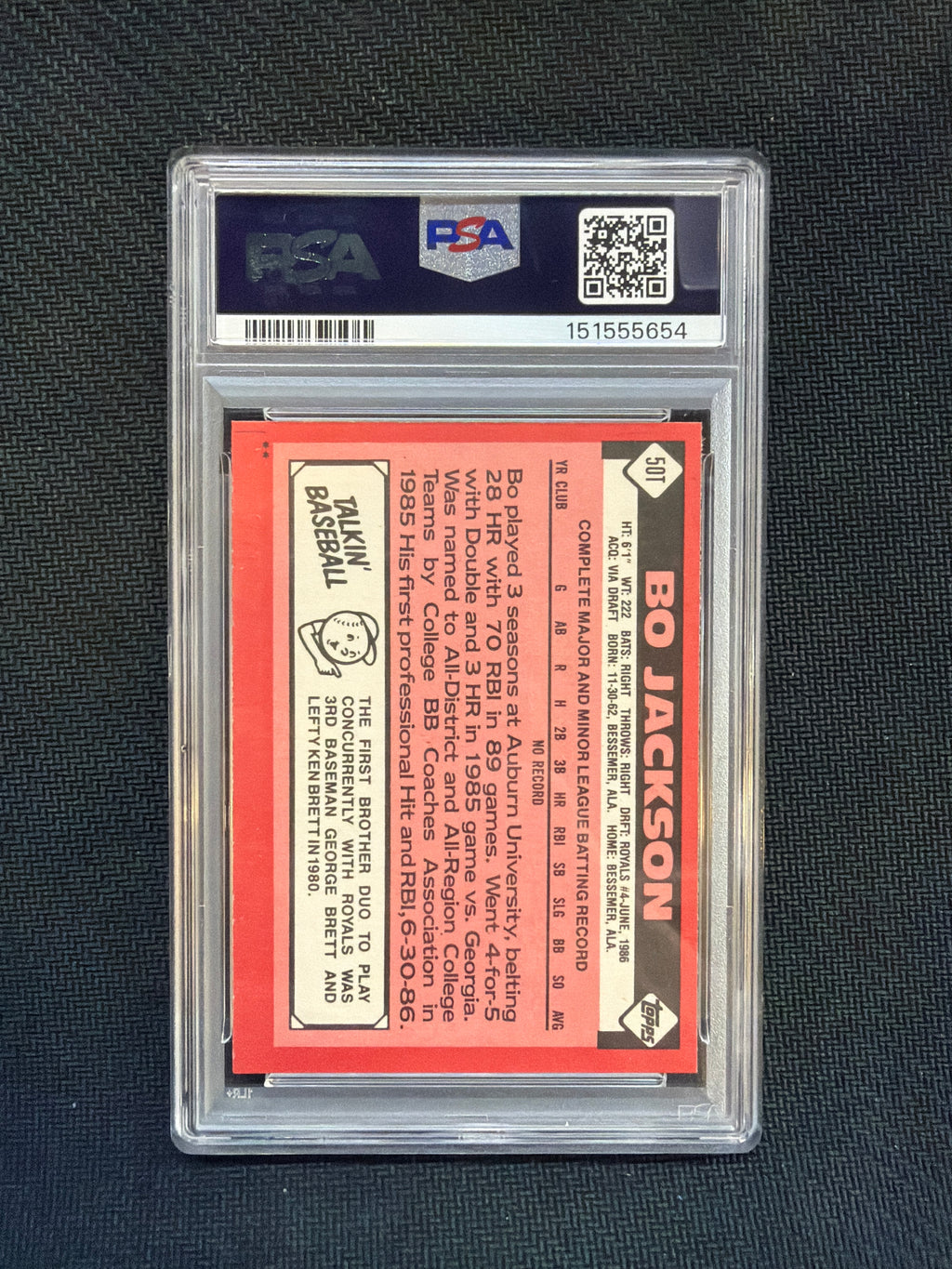 1986 Topps Traded Bo Jackson Rookie PSA 8 654