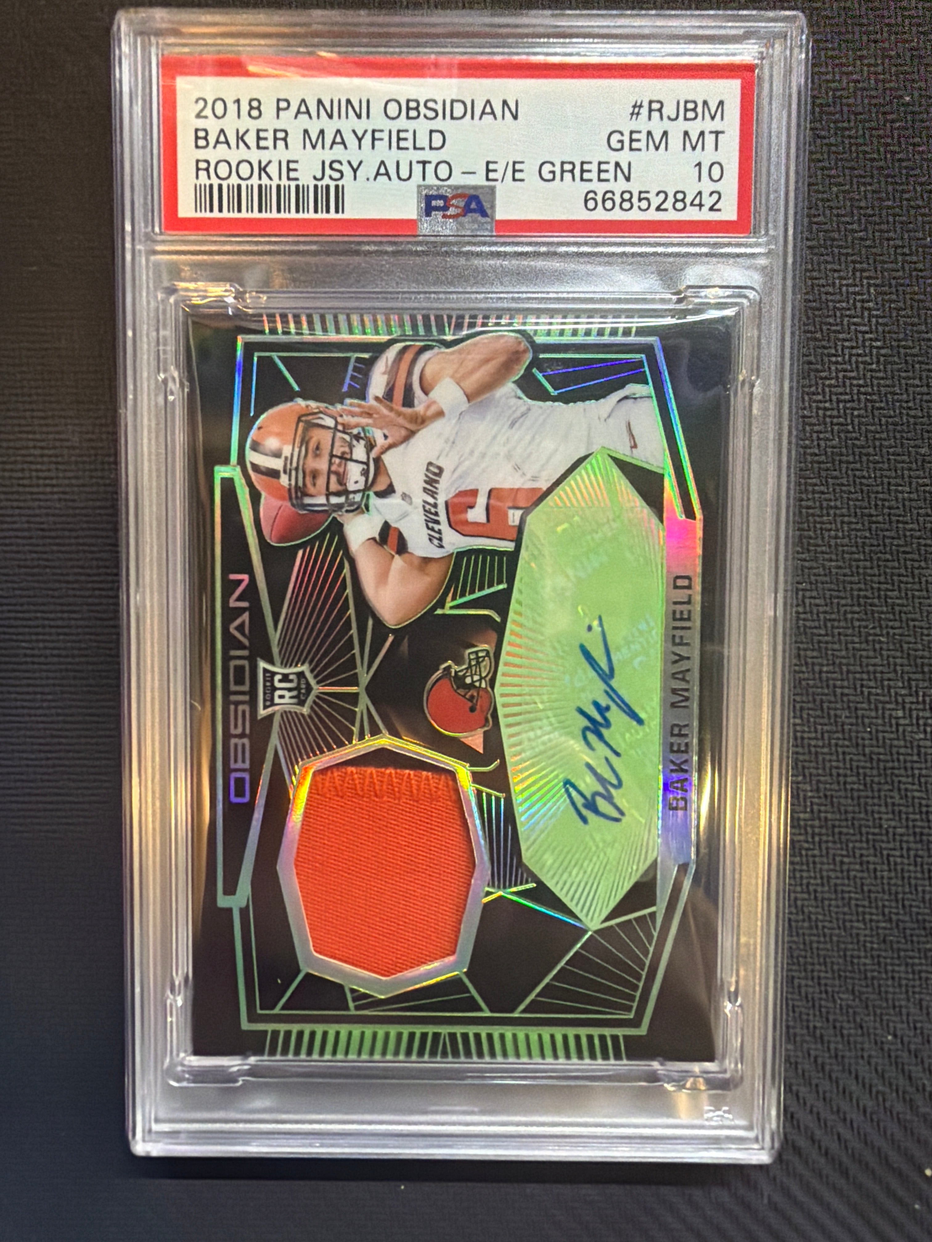 2018 Panini Obsidian Baker Mayfield Rookie Patch Auto /25 PSA 10