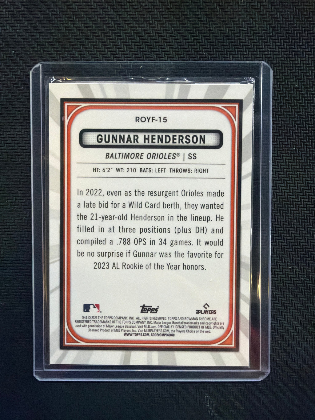 2023 Bowman Chrome Gunnar Henderson ROY Favorites Pink /199 Orioles