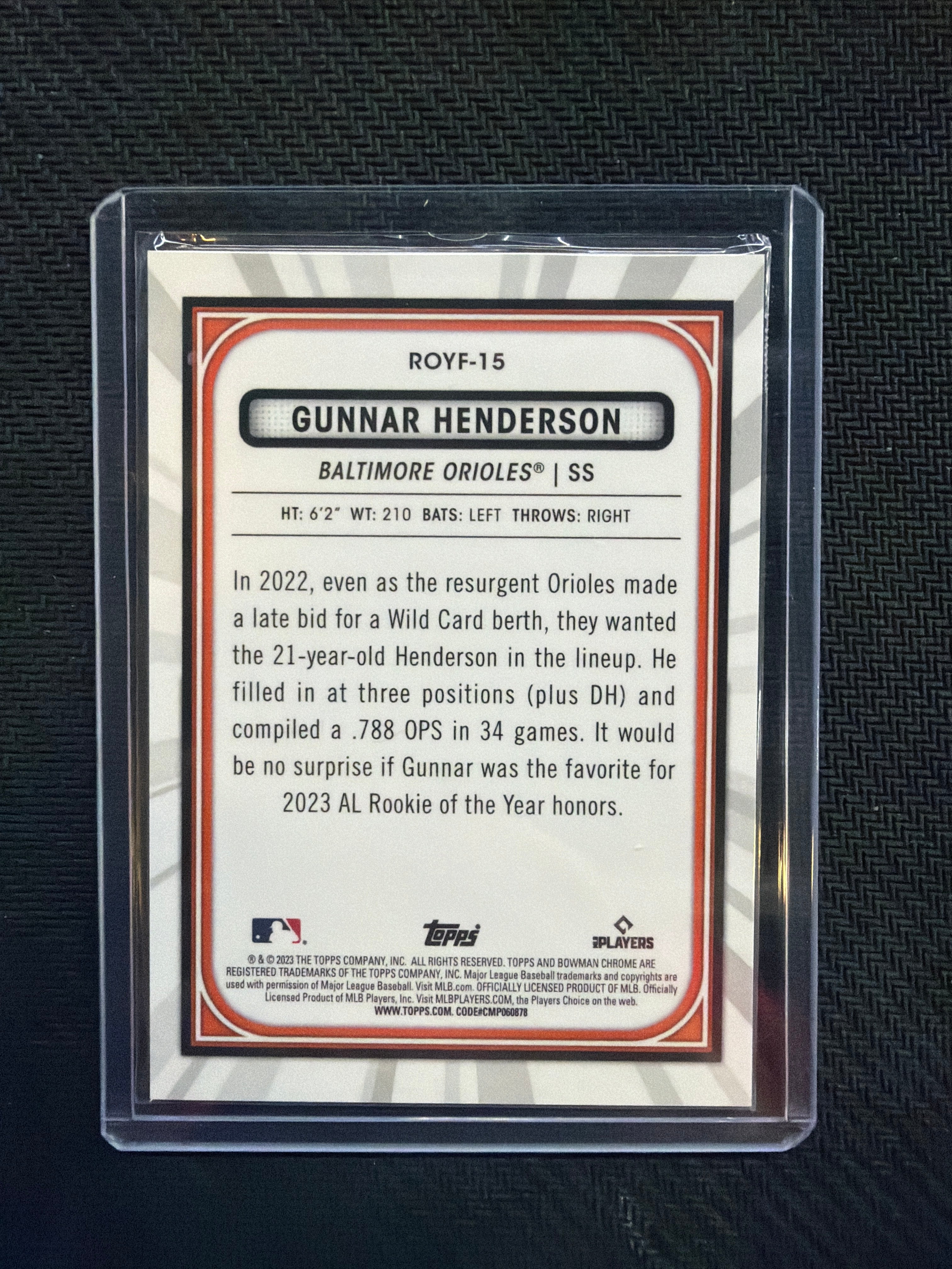 2023 Bowman Chrome Gunnar Henderson ROY Favorites Pink /199 Orioles