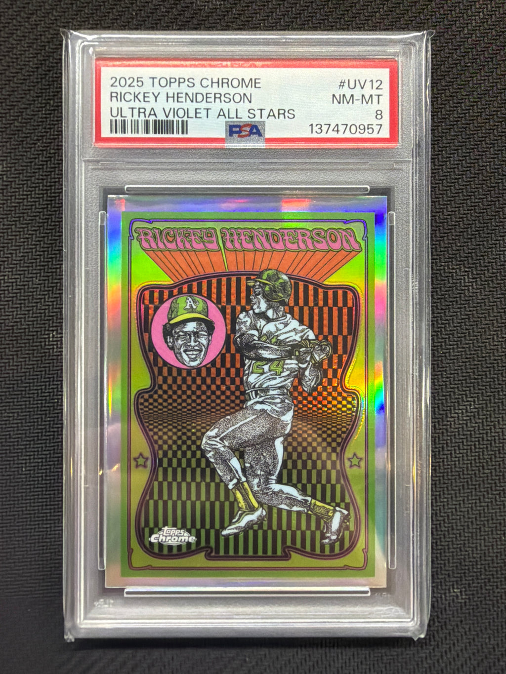 2025 Topps Chrome Update Rickey Henderson Ultra Violet All Stars PSA 8