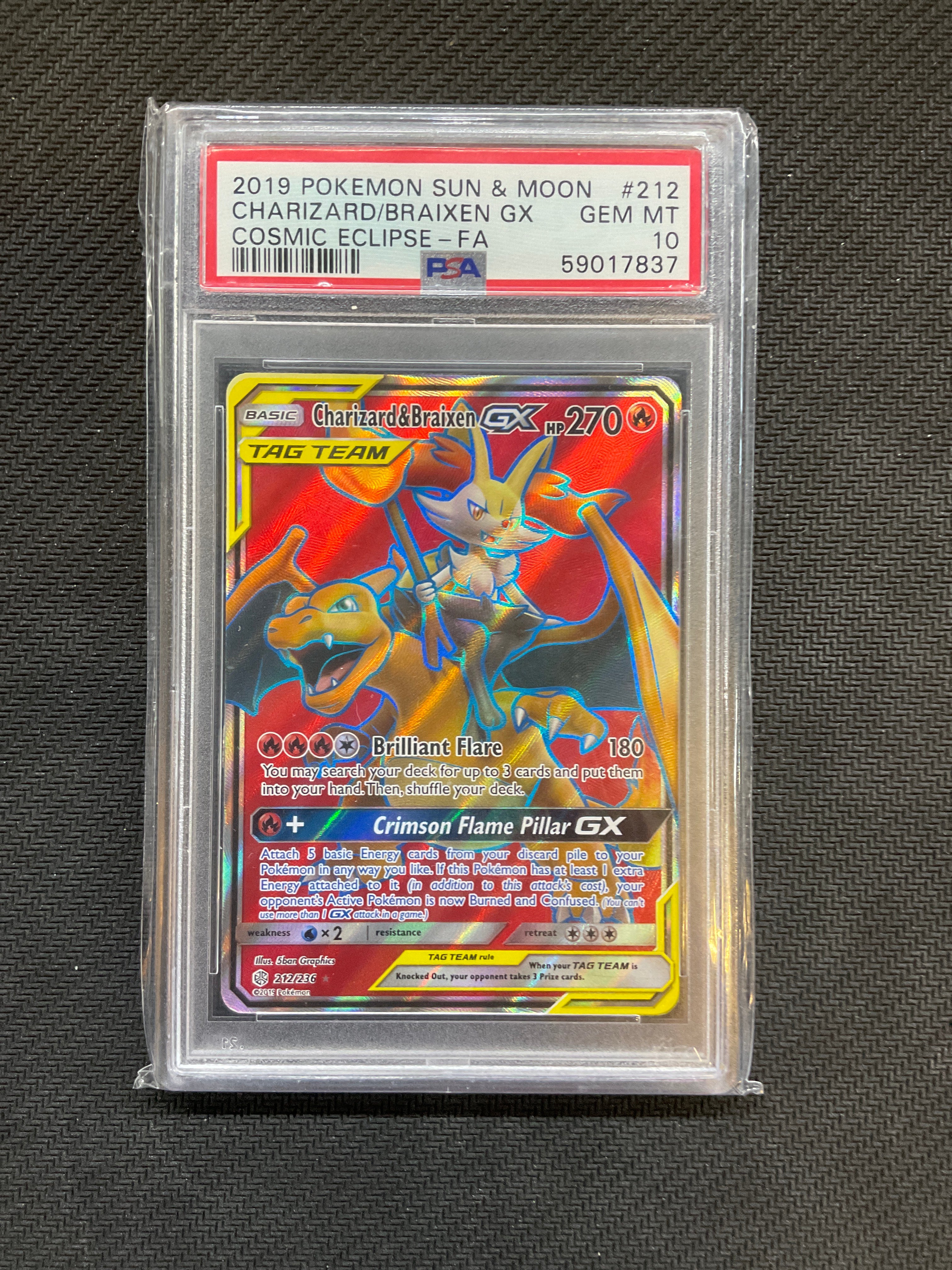 2019 Pokemon Cosmic Eclipse Charizard & Braixen GX 212 PSA 10
