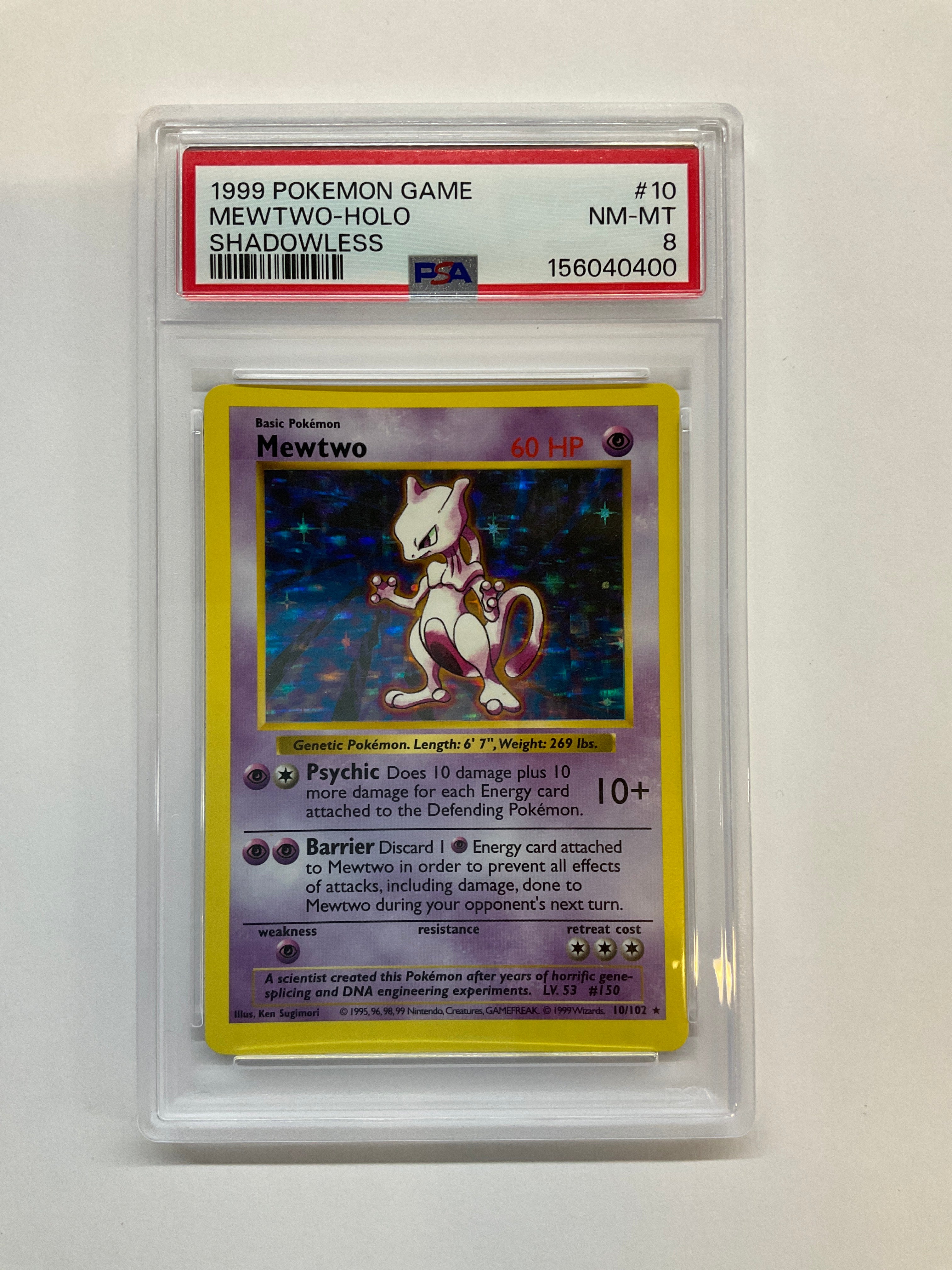 1999 Mewtwo Holo 10 Shadowless PSA 8