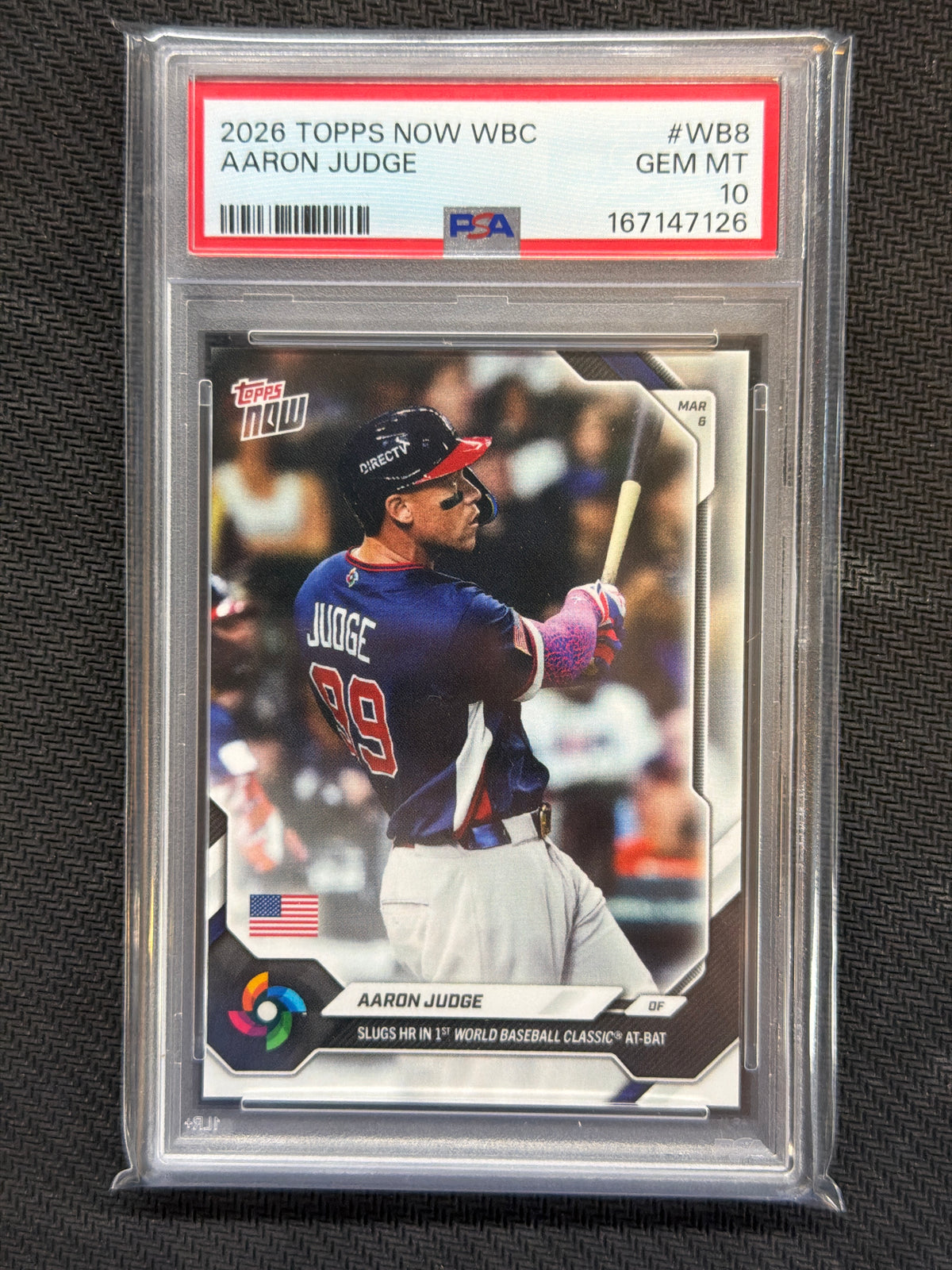 2026 Topps Now WBC Aaron Judge #WB8 Slugs 1st HR PSA 10 126