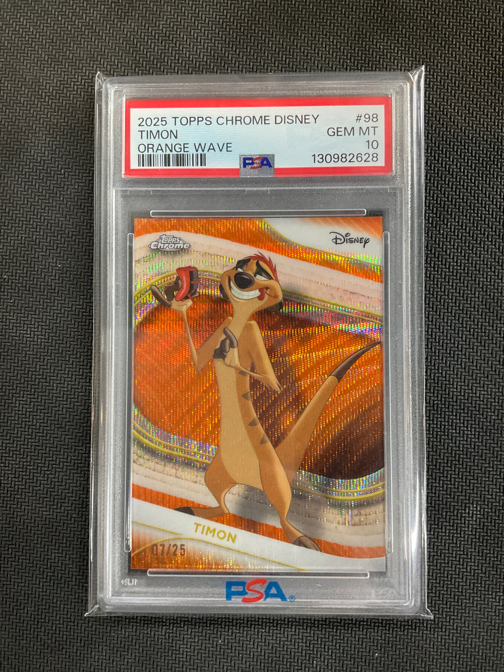 2025 Topps Chrome Disney Timon Orange Wave /25 #98 PSA 10