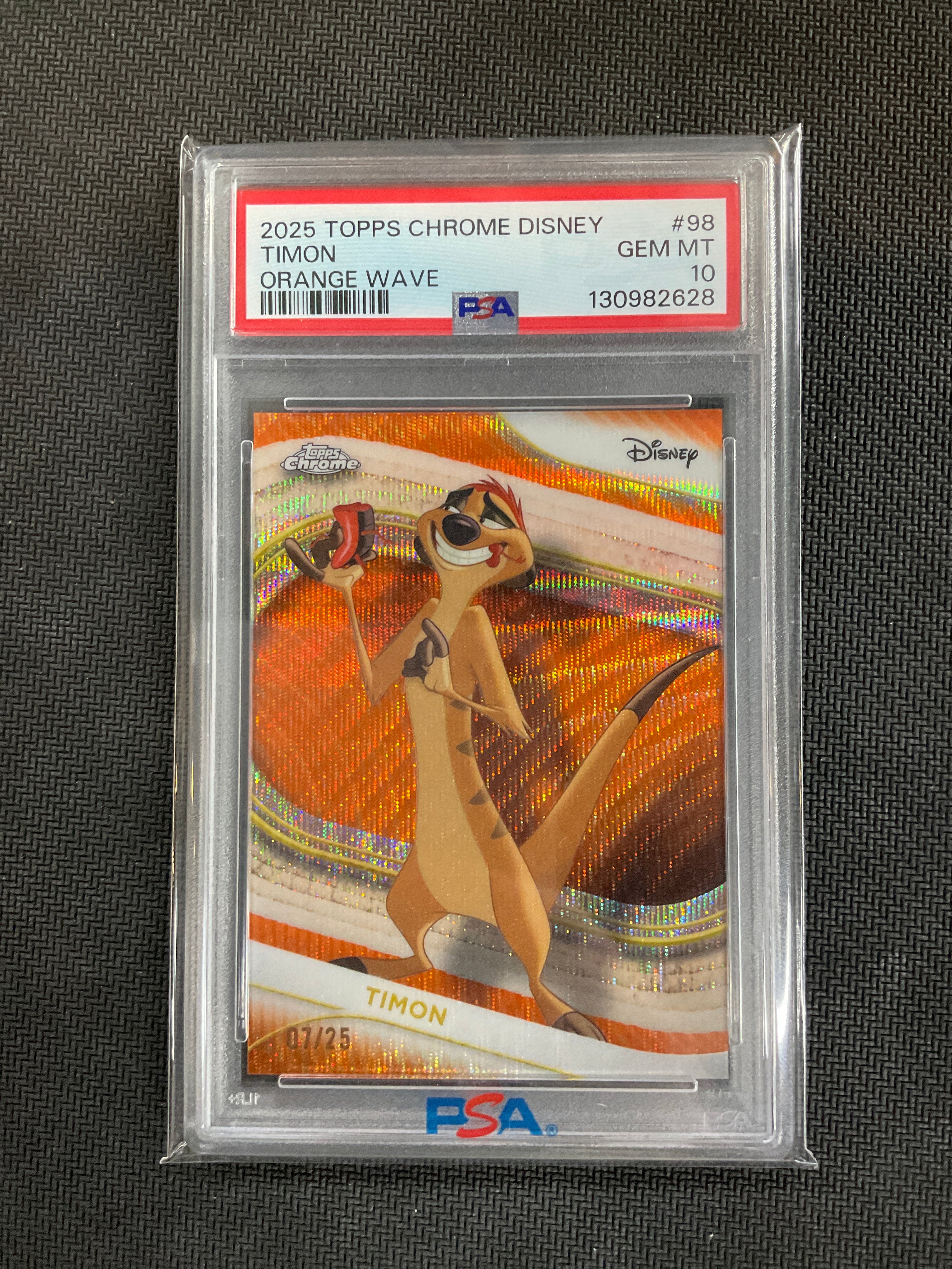 2025 Topps Chrome Disney Timon Orange Wave /25 #98 PSA 10