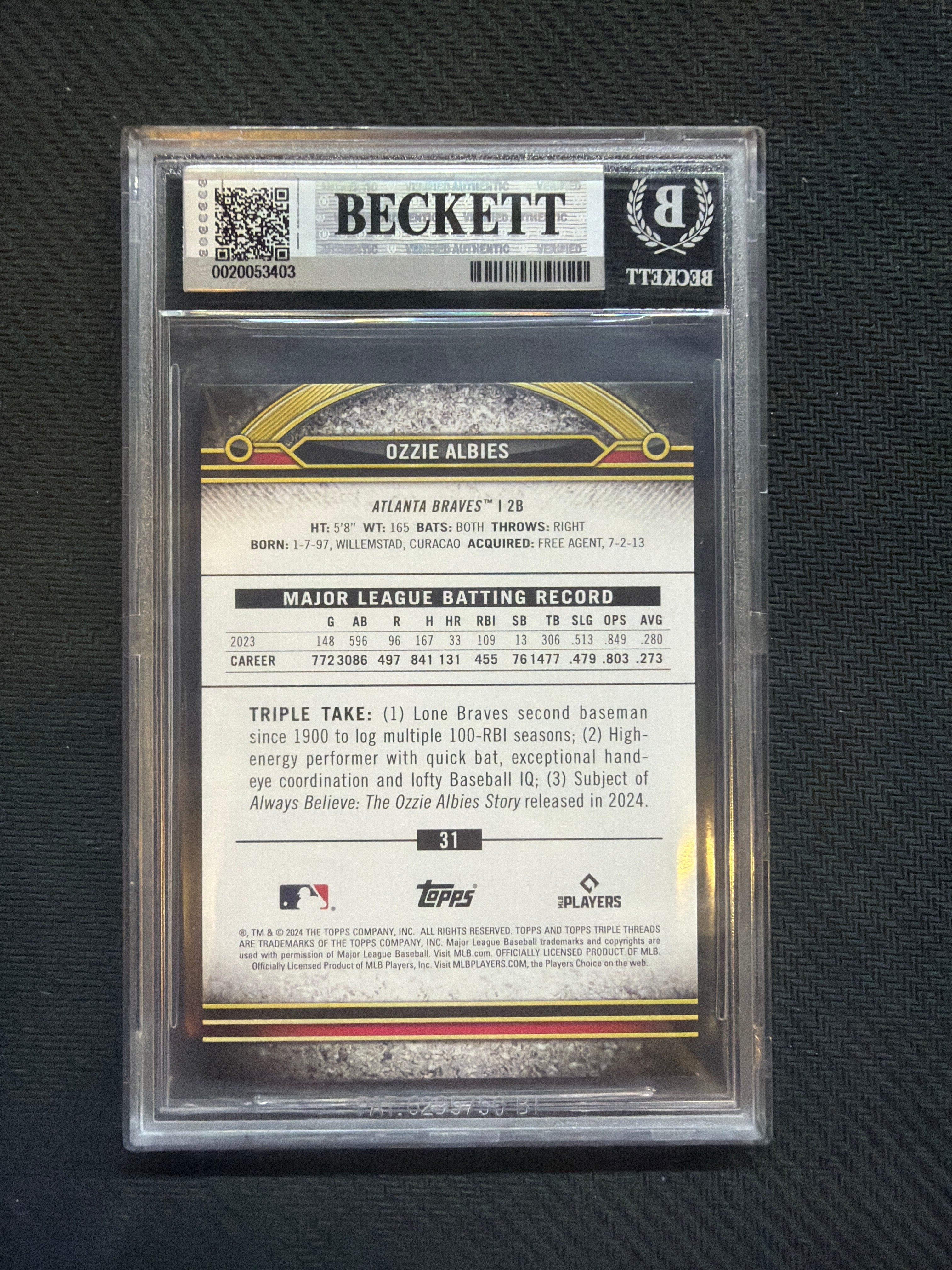 2024 Topps Triple Threads Ozzie Albies Aquamarine /149 BGS 9 Braves