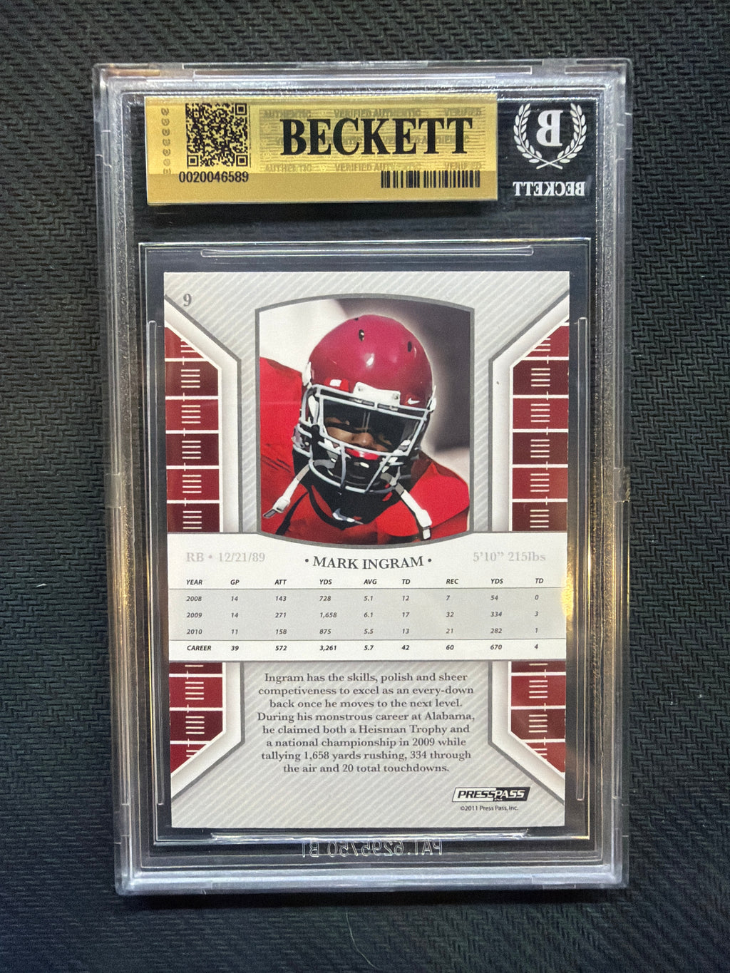2011 Press Pass Legends Mark Ingram Bronze /250 BGS 9.5 Alabama