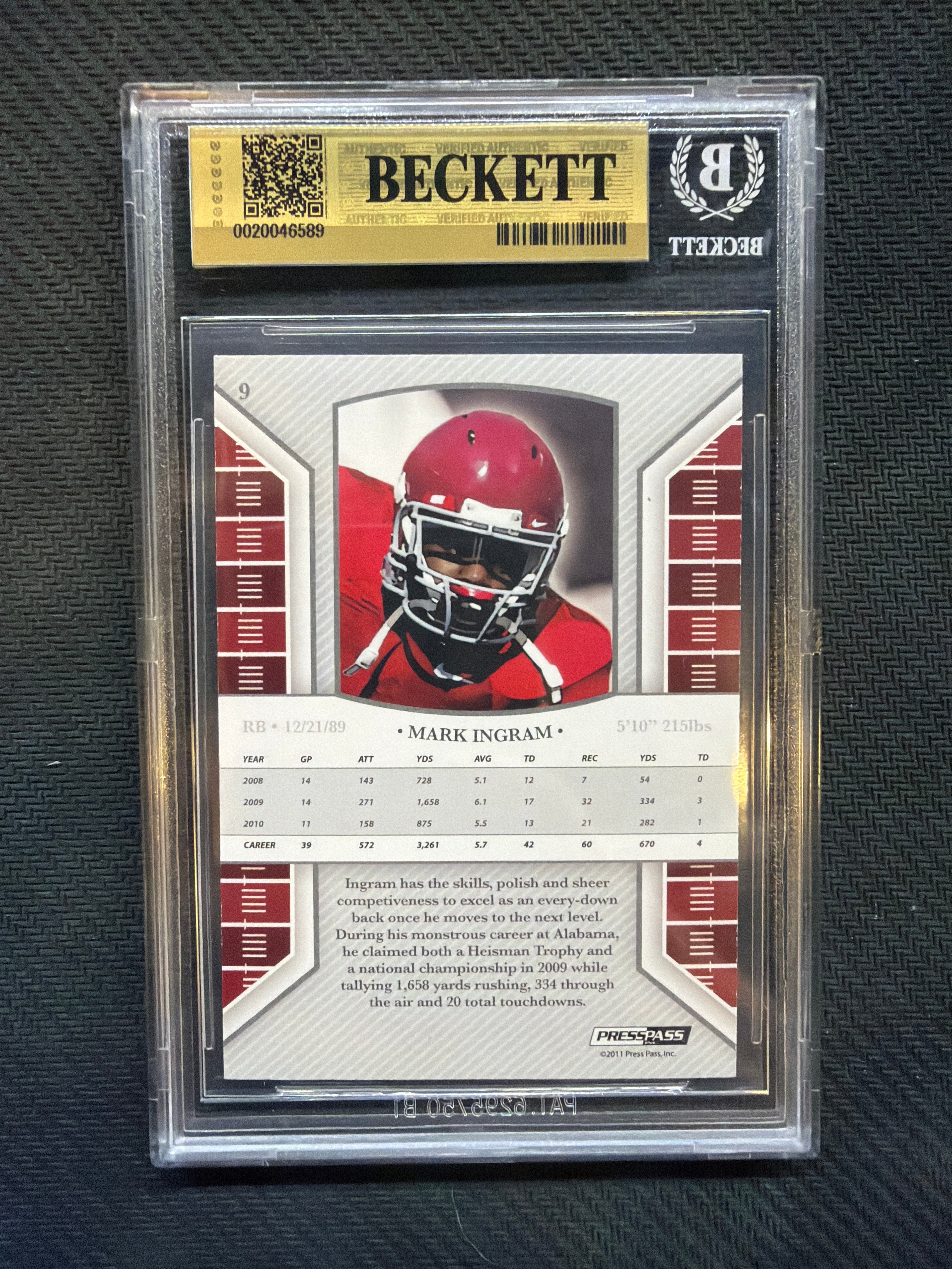 2011 Press Pass Legends Mark Ingram Bronze /250 BGS 9.5 Alabama