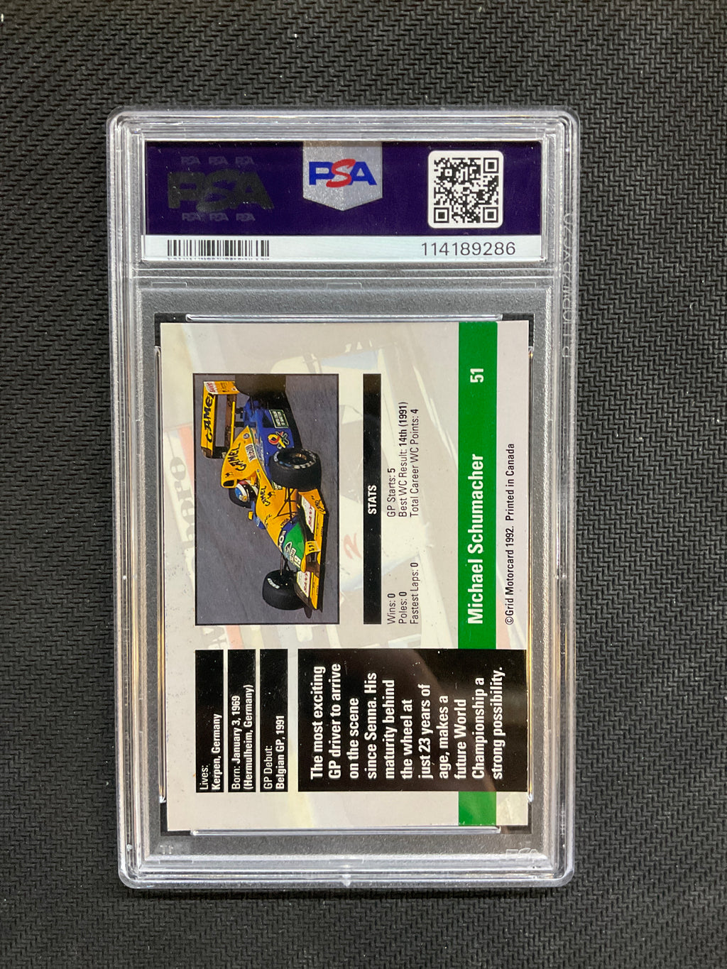 1992 Grid Formula 1 Michael Schumacher #51 PSA 5 286