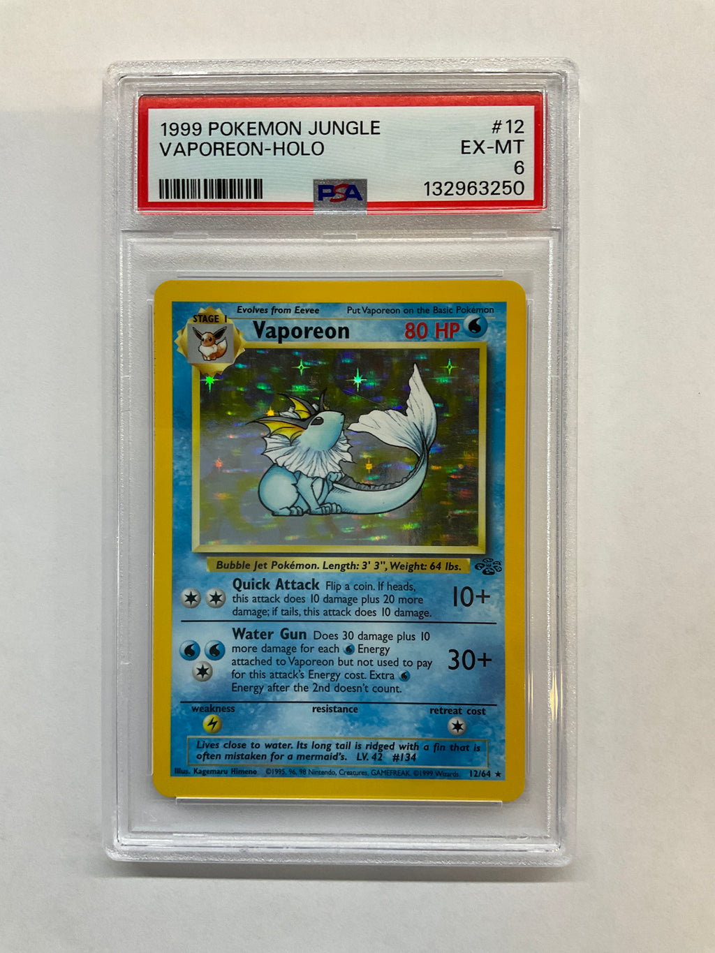 1999 Pokemon Vaporeon Holo #12 PSA 6